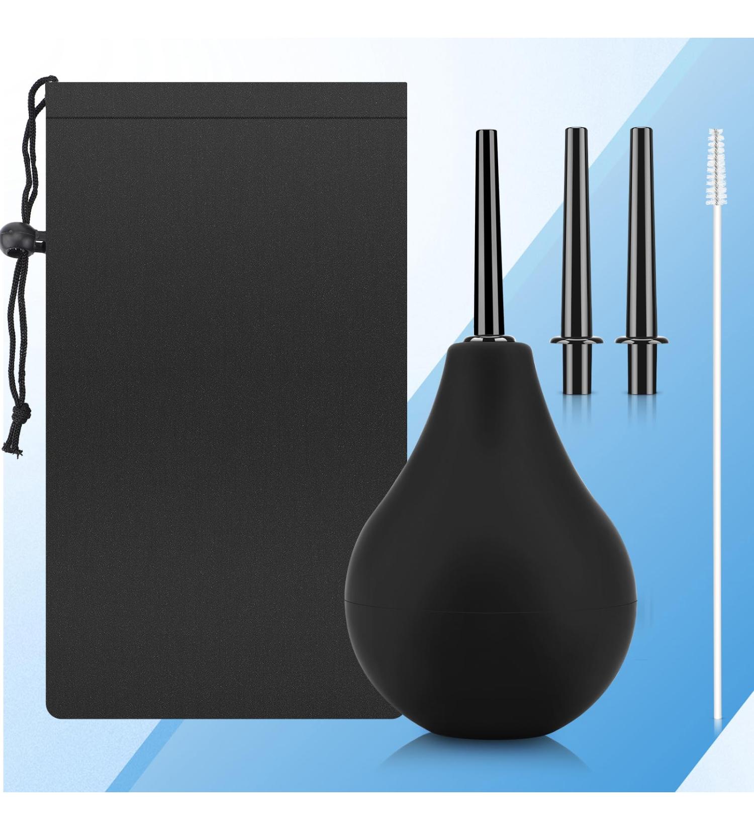 Enema Douche Bulb Kit 225ml Reusable Anal Douche Kit Boilable Vaginal Wash Tool Easy to Use and Clean Colon Cleansing Bottle for Women Men with 3 Nozzles 1 Cleaning Brush and Storage Bag-(Black) 225ml Black - Buy Online on GoSupps.com