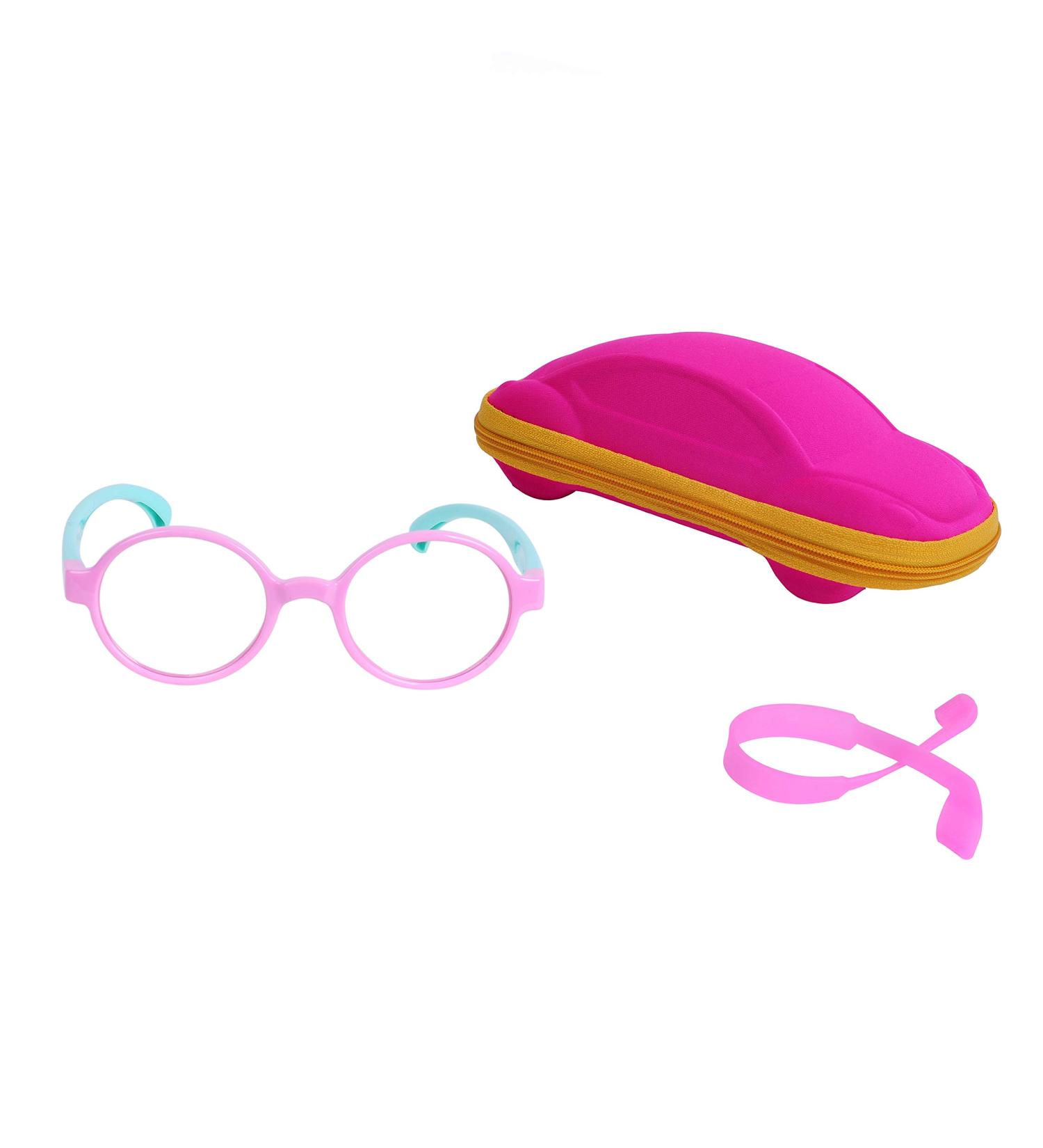 Children's Blue Light Filter Glasses - UV Block TR90 Round Frame for Girls + Anti-Slide Tape & Pink Glasses Case - Buy Online on GoSupps.com