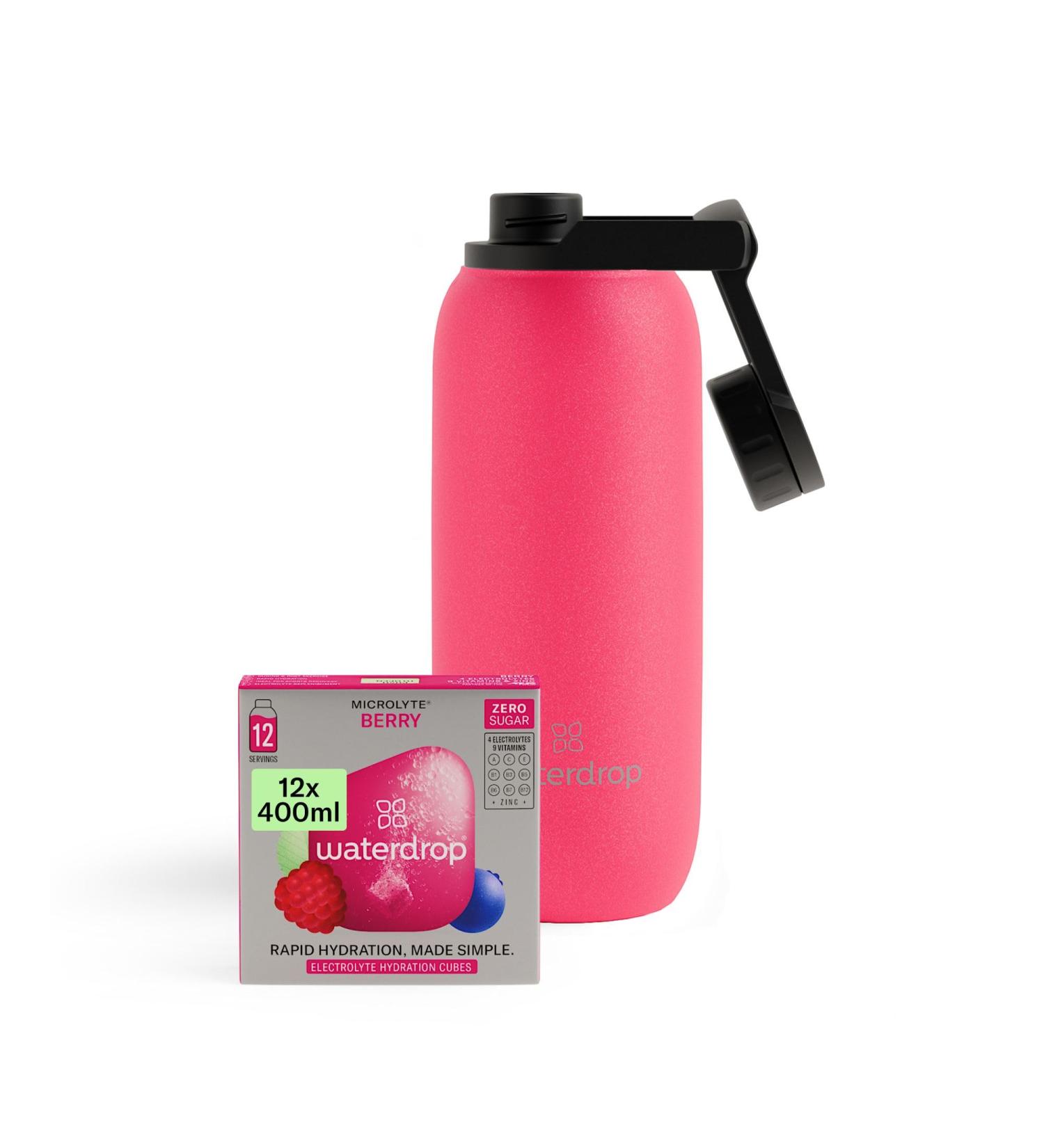 Waterdrop Microlyte Tennis Berry Set - 600ml Thermal Bottle 4 Electrolytes 9 Vitamins + Zinc Vegan Sugar-Free Sports Drink 12 Portions 6L - Best Hydration for Tennis - Buy Online on GoSupps.com