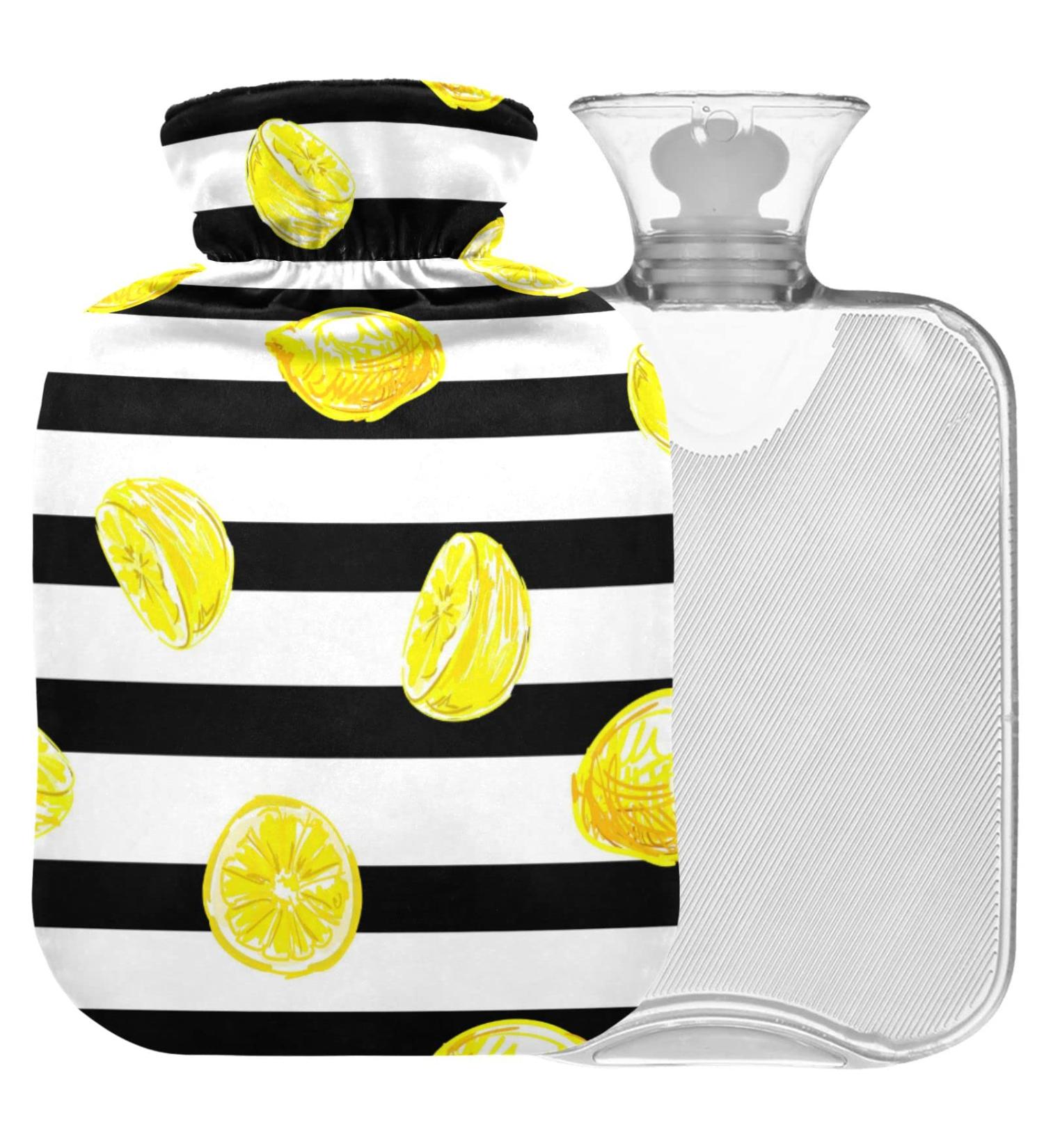 NAANLE Striped Lemon Heat Bottle - 1L Transparent Hot Water Bottle with Cover for Bed & Pain Relief - Ideal for Heat & Cold Therapy - Buy Online on GoSupps.com