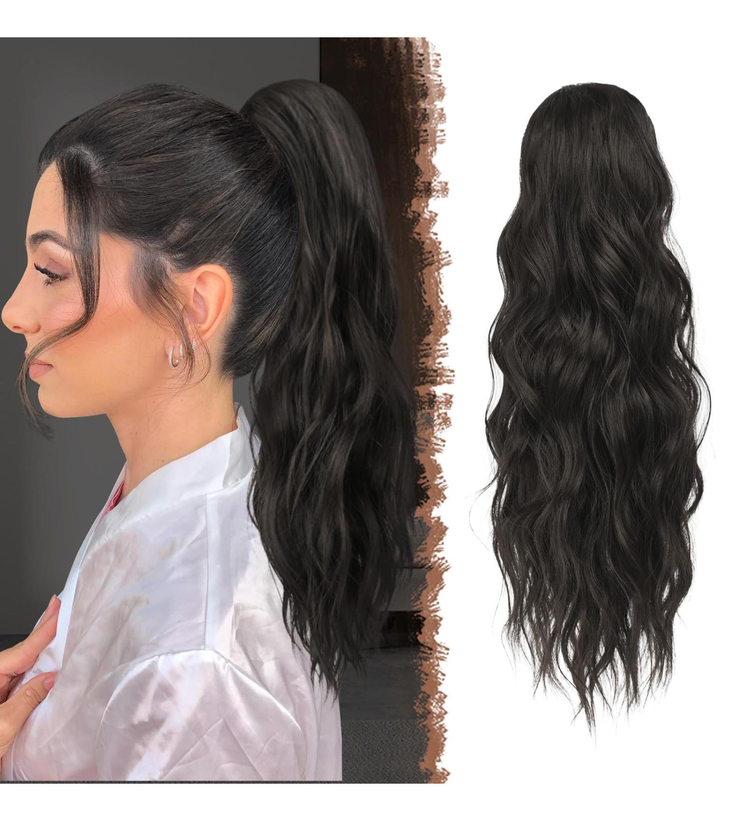 FESHFEN 18 Natural Black Drawstring Ponytail Extension - Synthetic Curly Wavy Hair Piece for Women - Buy Online on GoSupps.com