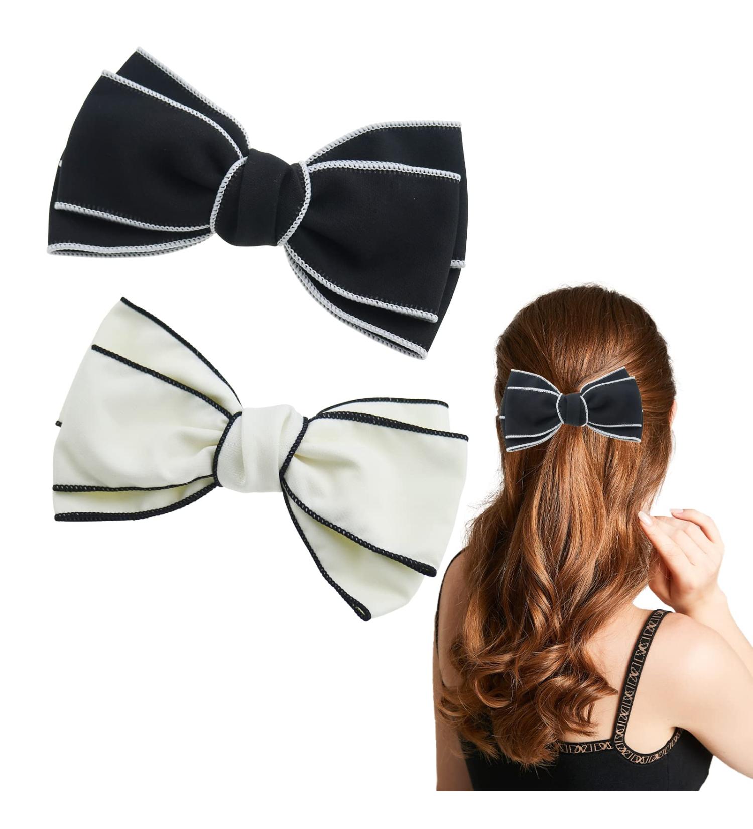 2 Pack Elegant Bow Hair Clips - Black and White Hair Barrettes for Women and Girls - Buy Online on GoSupps.com