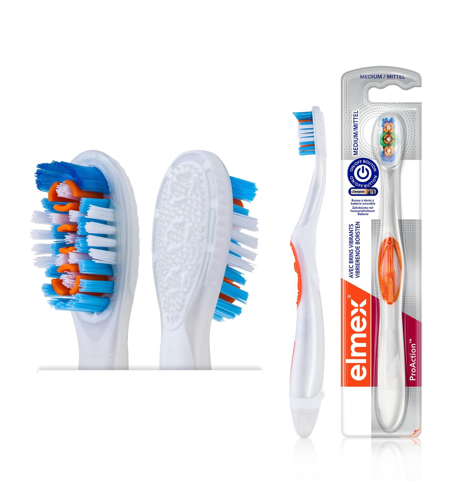 Buy elmex ProAction Medium Manual Toothbrush - Battery Operated with Vibrating Bristles - 1 Piece | International Shipping Available - Buy Online on GoSupps.com