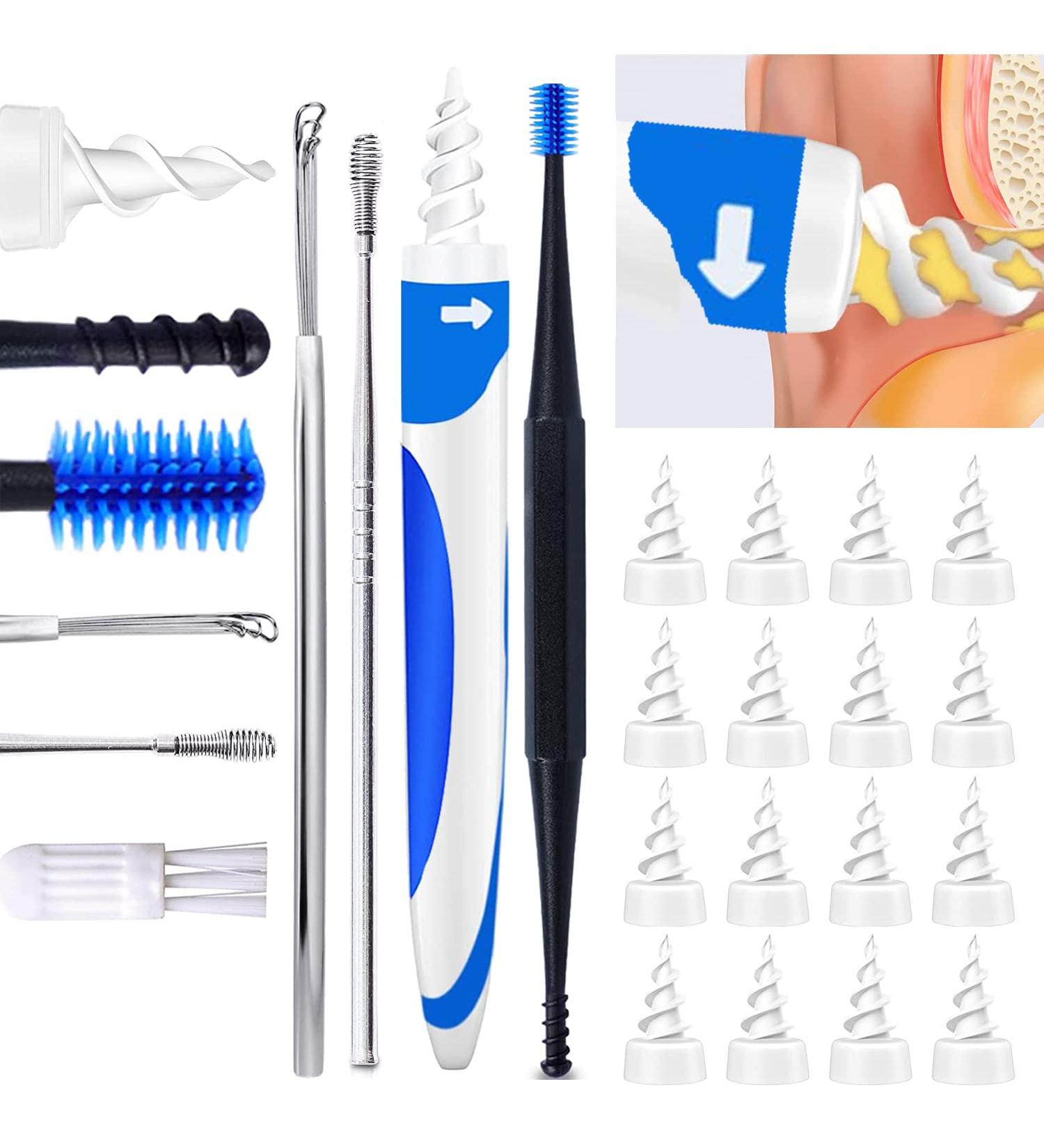 Q Grips Ear Wax Remover Kit - Soft Spiral Design with 16 Replacement Heads & 4 Dual-Head Ear Pickers - Gentle Ear Cleaning Tool for Adults and Kids - Buy Online on GoSupps.com
