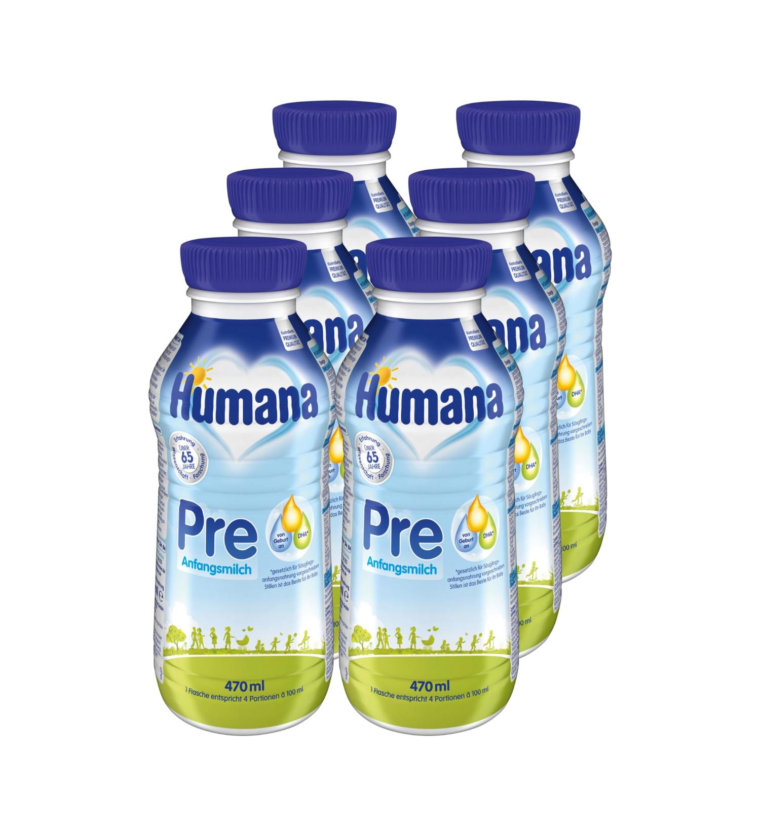 Humana Ready-to-Drink Infant Milk - DHA-Enriched Baby Formula for Newborns 6 x 470 ml - Ideal Pre-Food Supplement - Buy Online on GoSupps.com