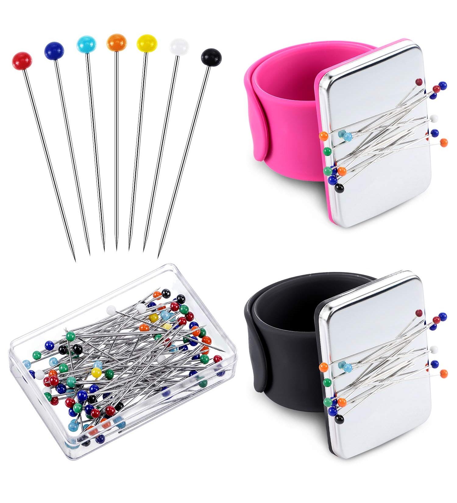 Magnetic Sewing Pincushion Wrist Holder with 100 Colorful Pins - Black & Rose Red | Quilting, Sewing, Embroidery Supplies - Buy Online on GoSupps.com