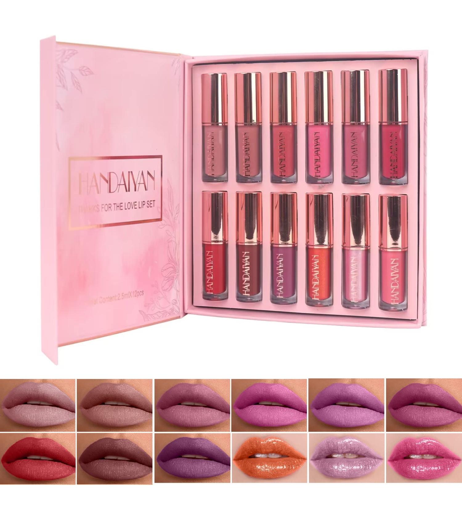12 Colors Liquid Lipstick Makeup Set | Velvet Matte Nude Lip Gloss | Long-Lasting & Waterproof | Non-Stick Cup | Gift for Women - Buy Online on GoSupps.com