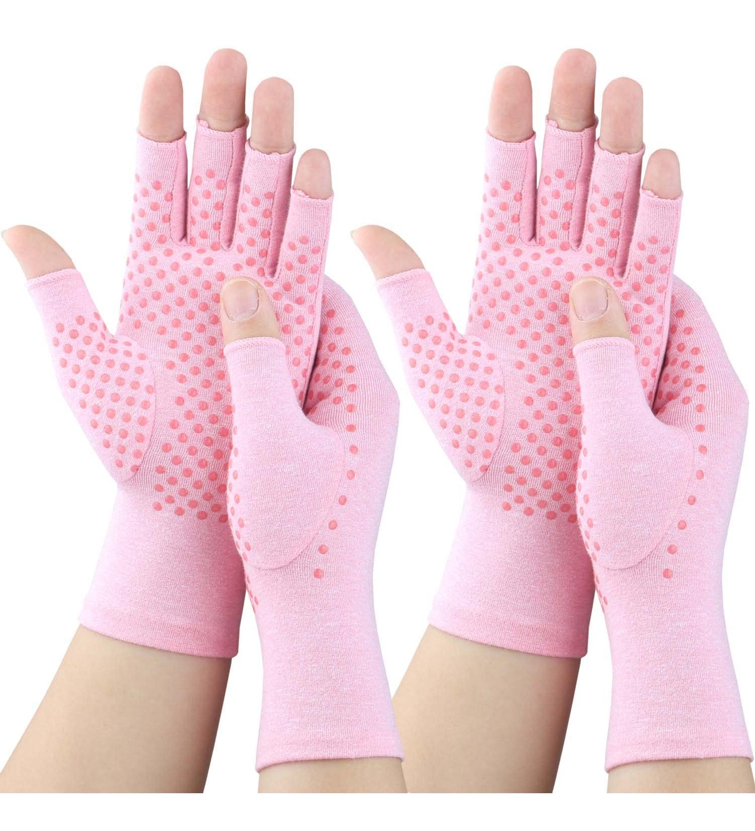 2 Pairs Arthritis Gloves Compression Glove for Women Relieve Arthritis Rheumatoid Osteoarthritis Carpal Tunnel Hand Pain Anti-Slip Fingerless Gloves for Work & Daily Use (Pink with Dots Medium) Medium Pink - Buy Online on GoSupps.com