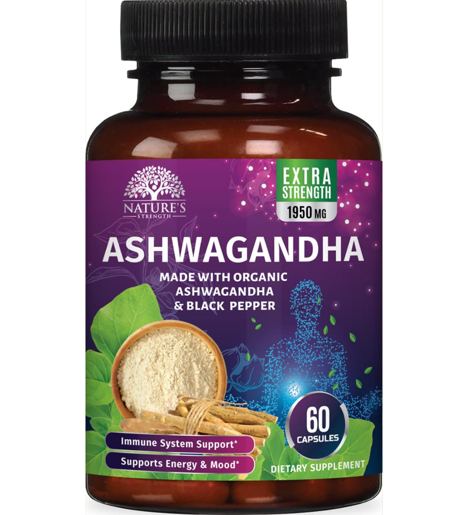 Organic Ashwagandha Capsules - Extra Strength Stress & Immune Support - 60 Count (Pack of 1) - Buy Online on GoSupps.com