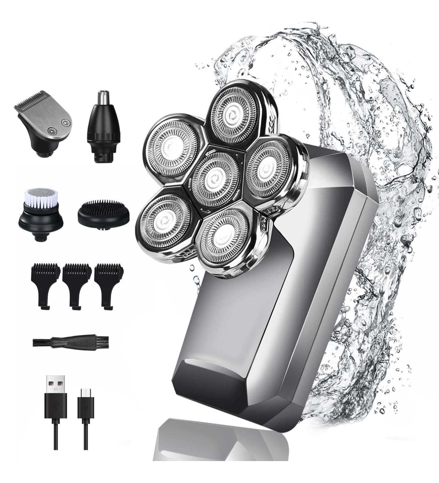 Premium 5-in-1 Head Shaver for Bald Men | Electric Razor with Travel Lock USB Fast Recharge & Waterproof Design - Grooming Kit for Beard & Nose Hair - Buy Online on GoSupps.com