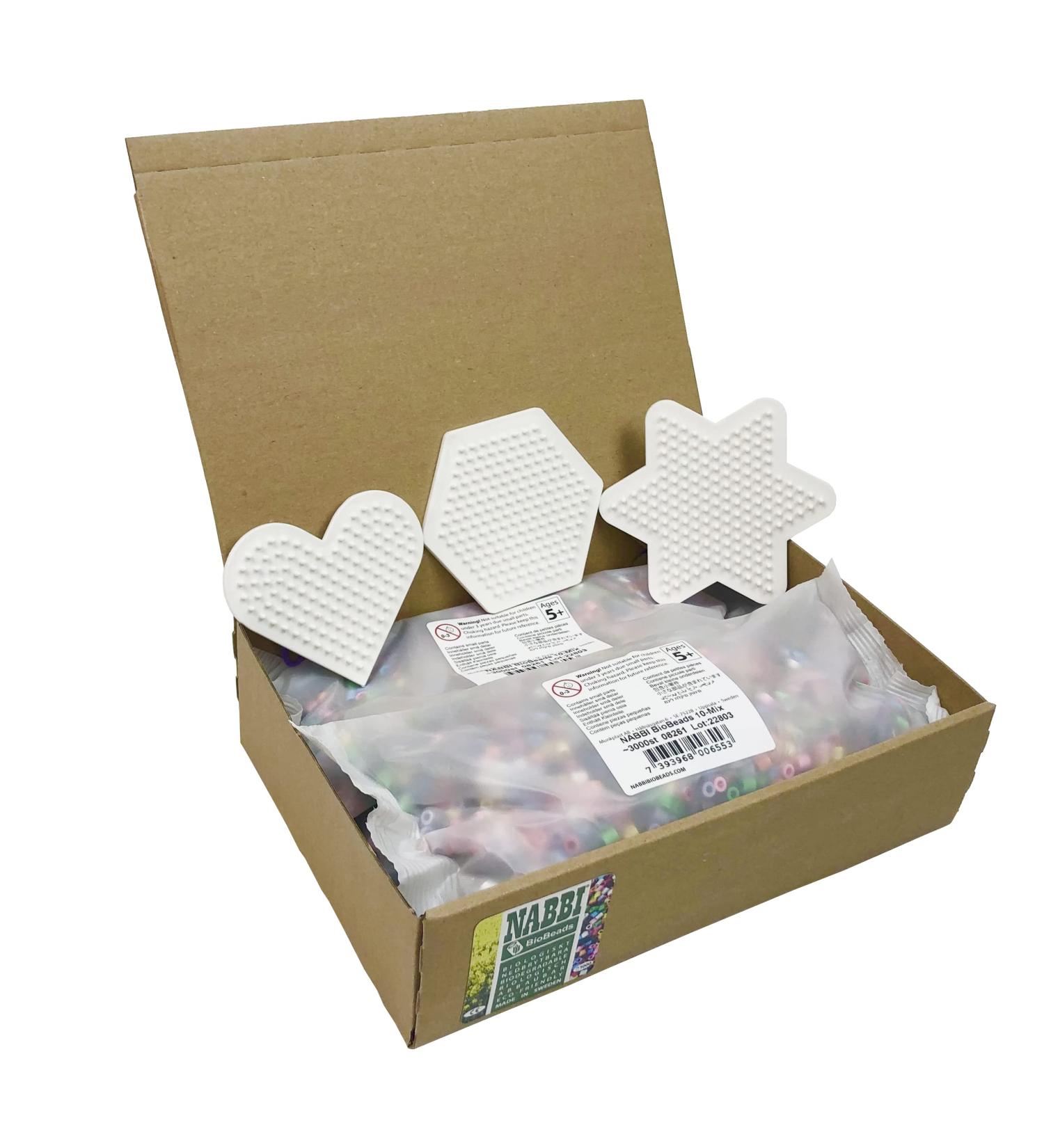 NABBI BioBeadsset biodegradable 3 x 3 000 pieces / 3 pegboards 10 color mix