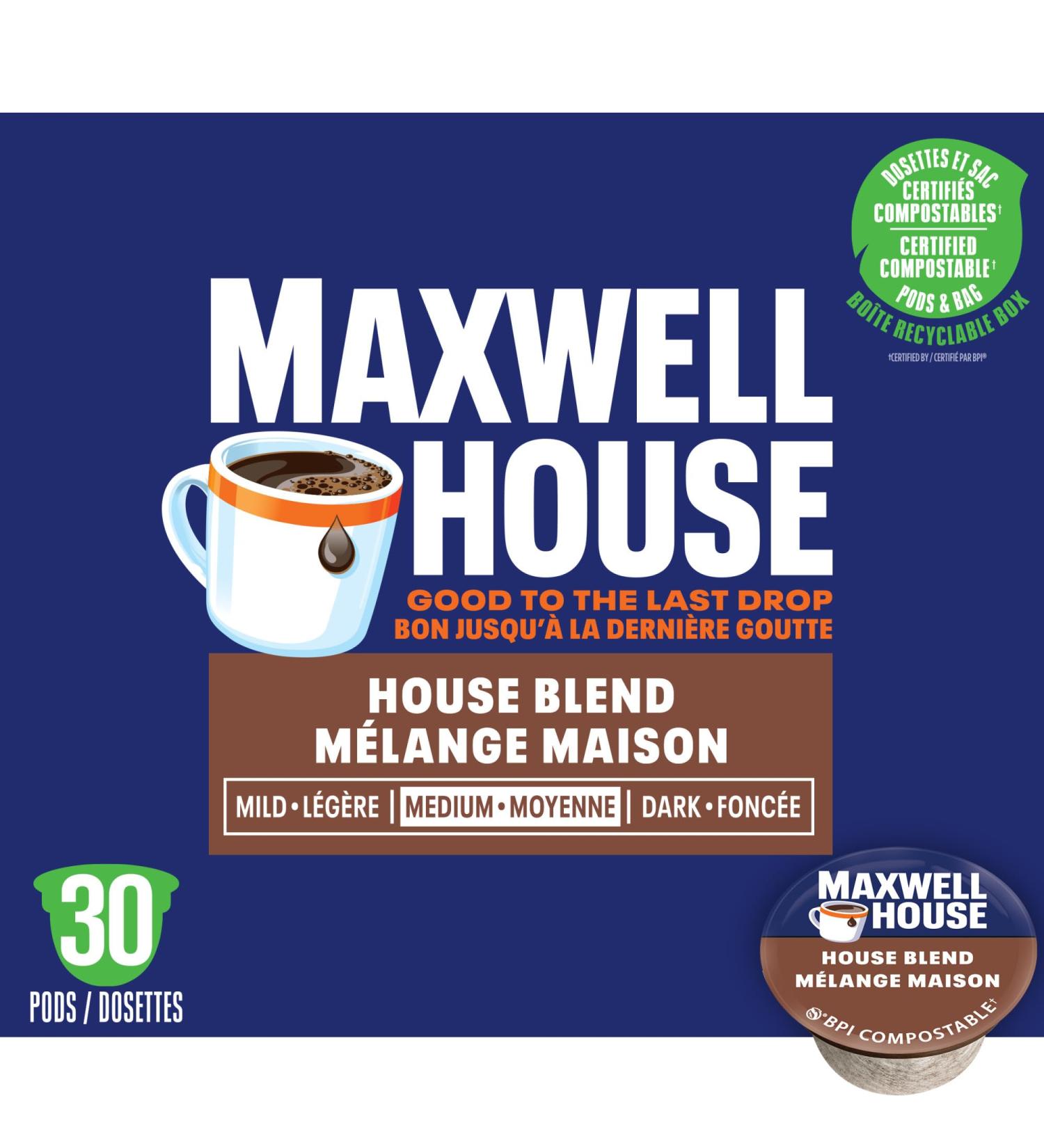 Maxwell House House Blend Coffee Certified Compostable K-Cup Coffee Pods 30 Pods House Blend House Blend 30 count (Pack of 1) - Buy Online on GoSupps.com