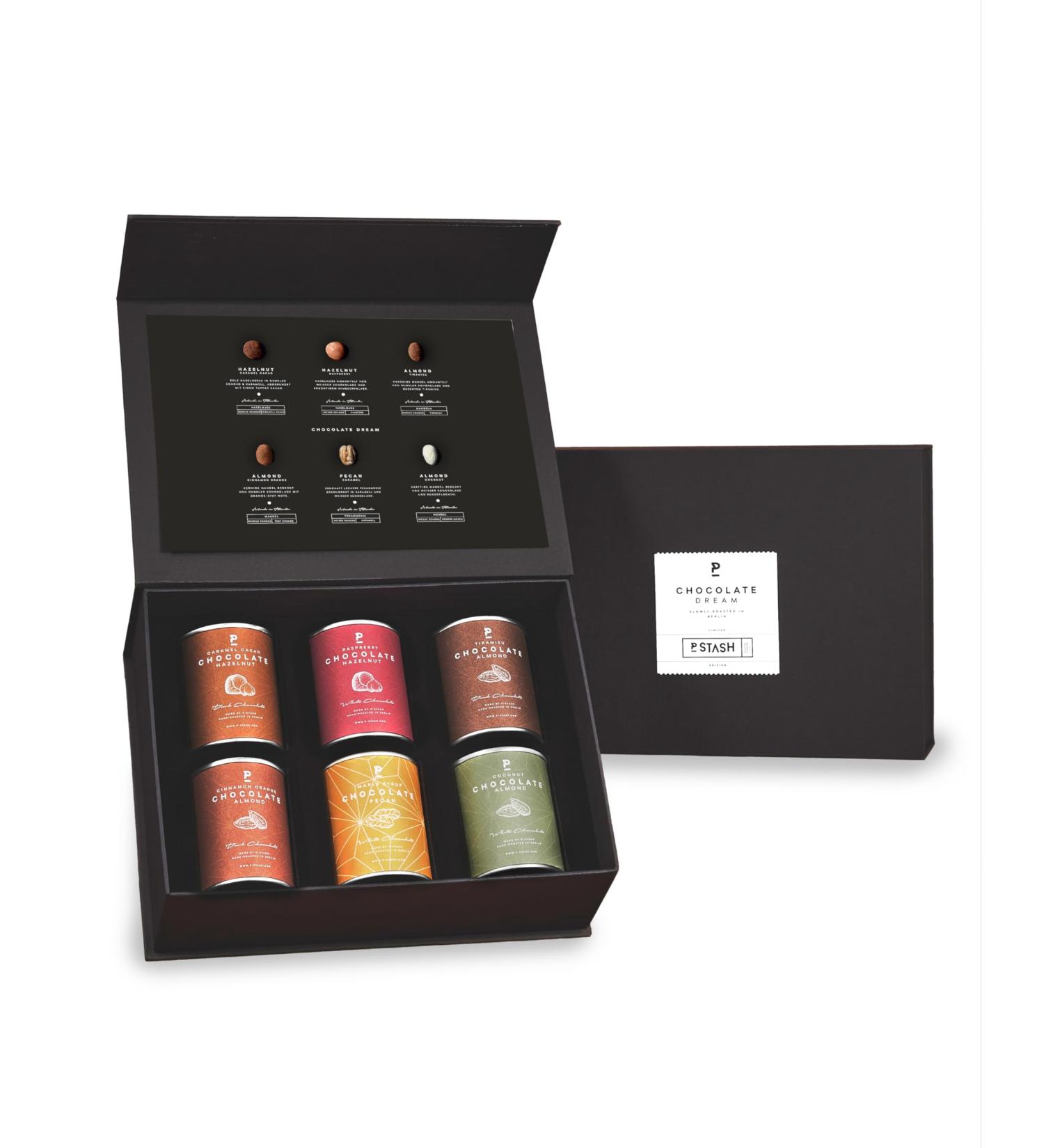 P-Stash Black Box Chocolate Dream Nuss Mix - Handroasted Nuts Covered with Chocolate | Pecans Hazelnuts & Almonds | Perfect Gift Idea - International Shipping Available - Buy Online on GoSupps.com