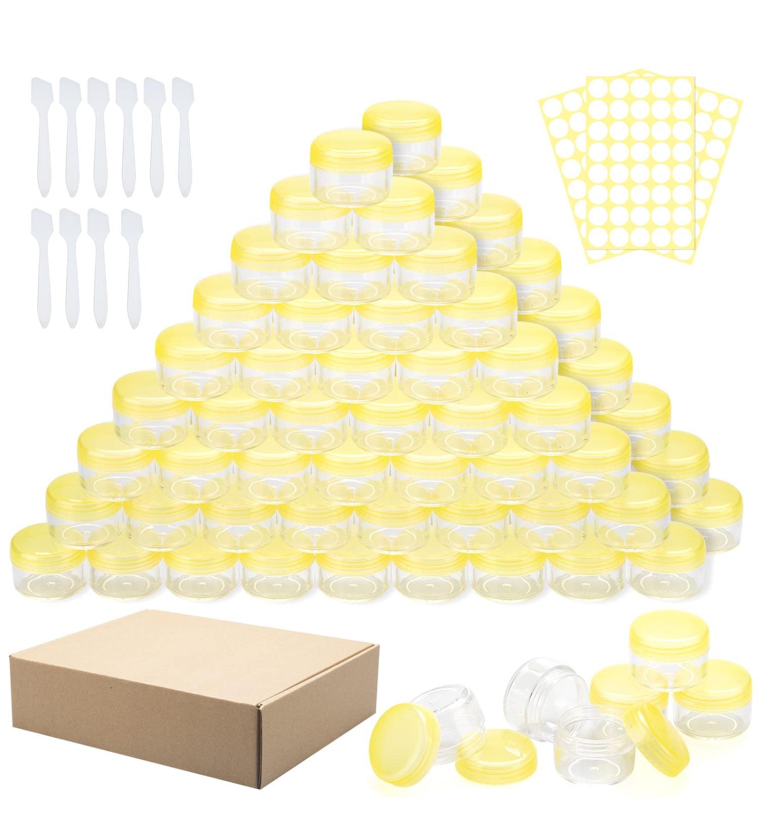 100 Pieces Mini Clear Cosmetic Bottles - 5ml Empty Jars for Lip Balm Lotion & Cream | Transparent Screw Cap Containers - Yellow Set - Buy Online on GoSupps.com