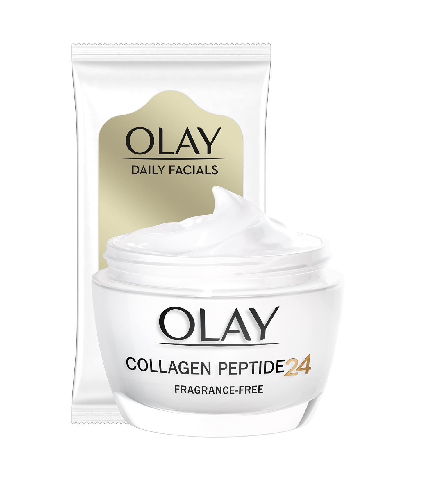 Olay Collagen Peptide 24 Day Face Cream 50ml + Daily Facials 5-in1 Dry Cloths Face Wipes 7cnt - Buy Online on GoSupps.com