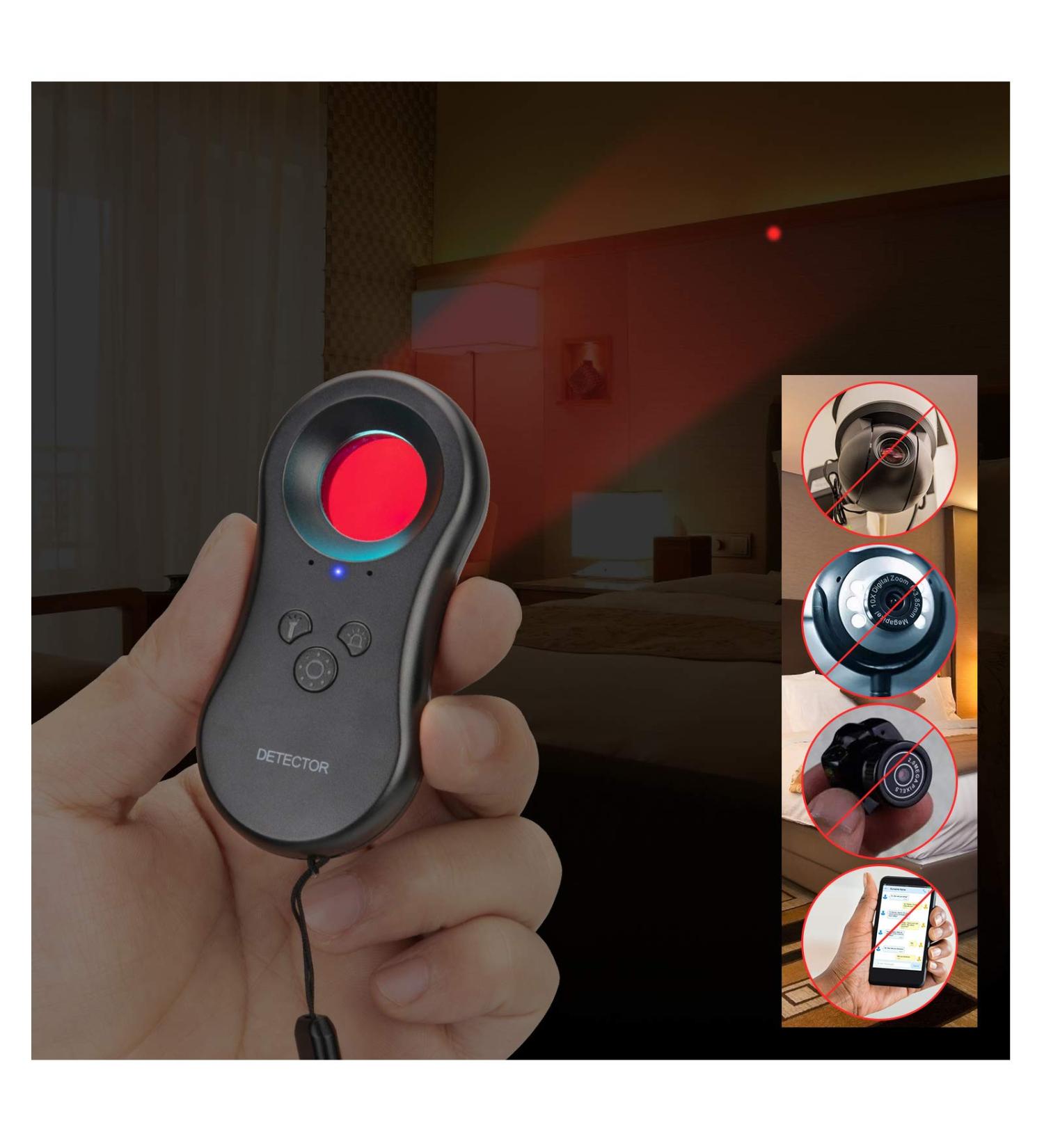 Pocket-Sized Hidden Camera Detector | LED Device Finder with Infrared Viewfinders | Anti-Spy Camera Locator with Chargeable Anti-Theft Alarm for AirBnB, Hotels, and Bathrooms - Buy Online on GoSupps.com