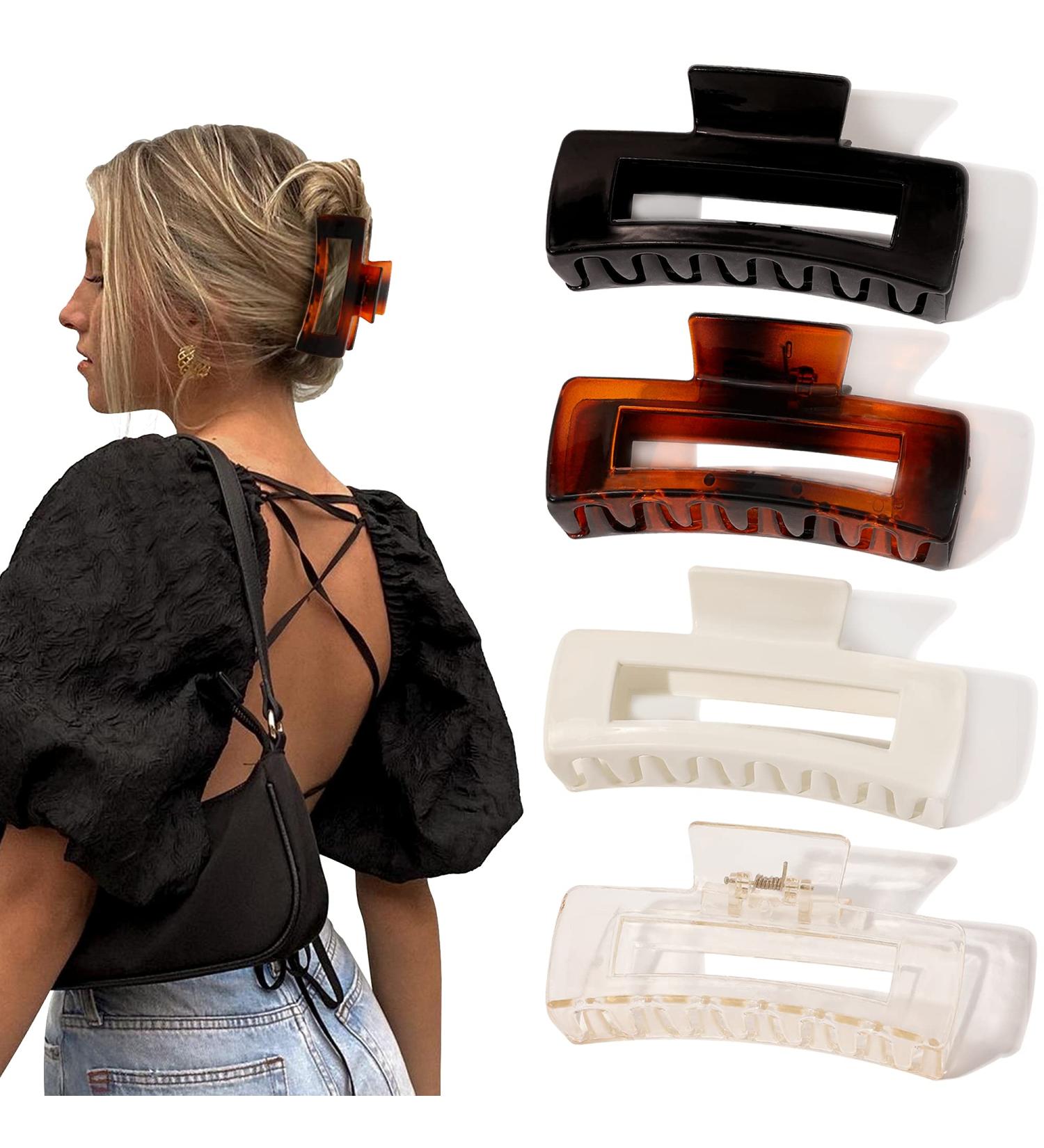 Large Hair Claw Clips for Thick Hair - Set of 4 | Strong Hold Banana Clip for Women with French Design | Ideal Hair Accessories for Long Curly Hair - Buy Online on GoSupps.com