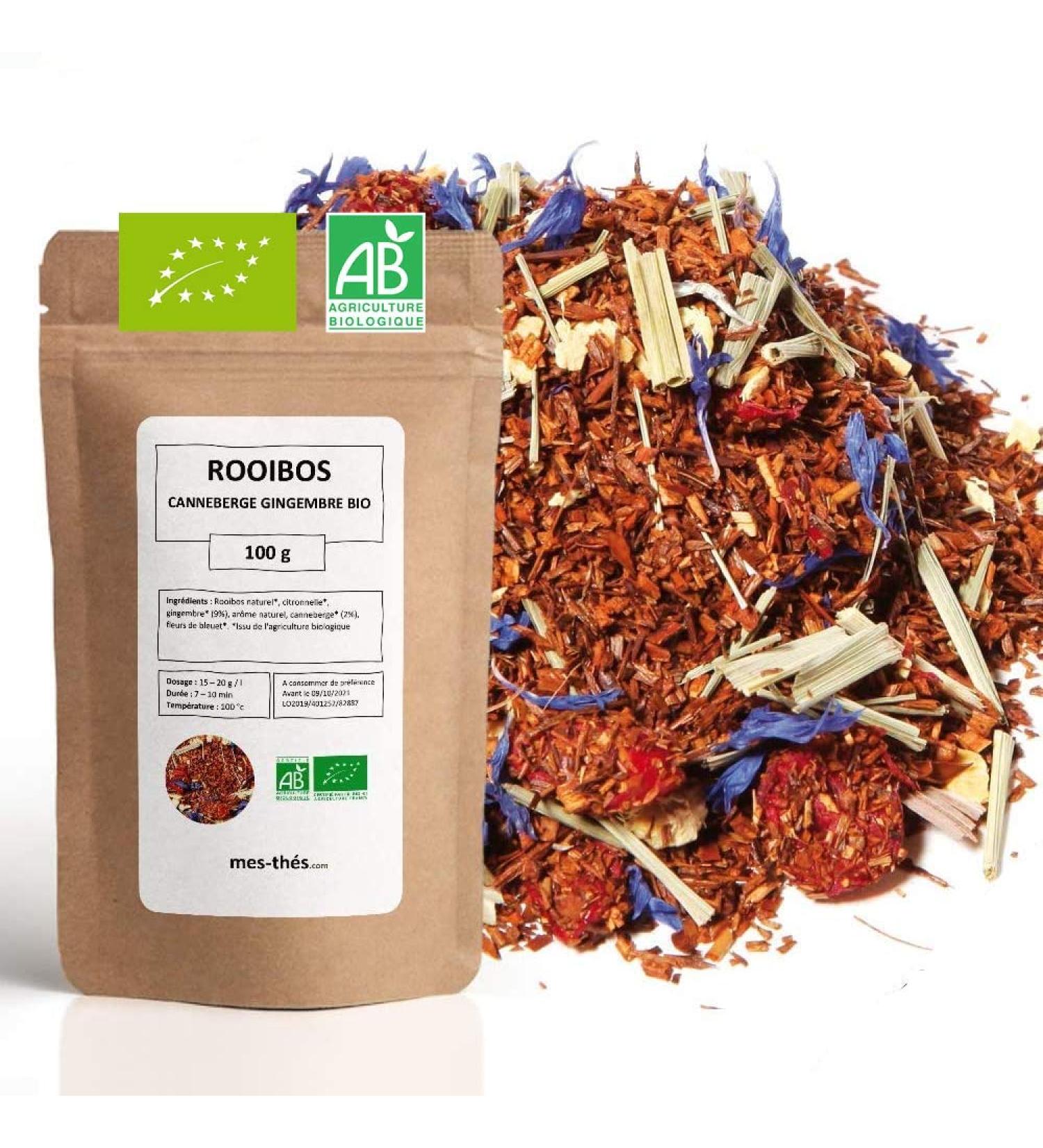 Rooibos Bio Canneberge Gingembre - 100g (40 tasses) - Th en vrac 100% Agriculture Biologique - Mes-Th s - Buy Online on GoSupps.com