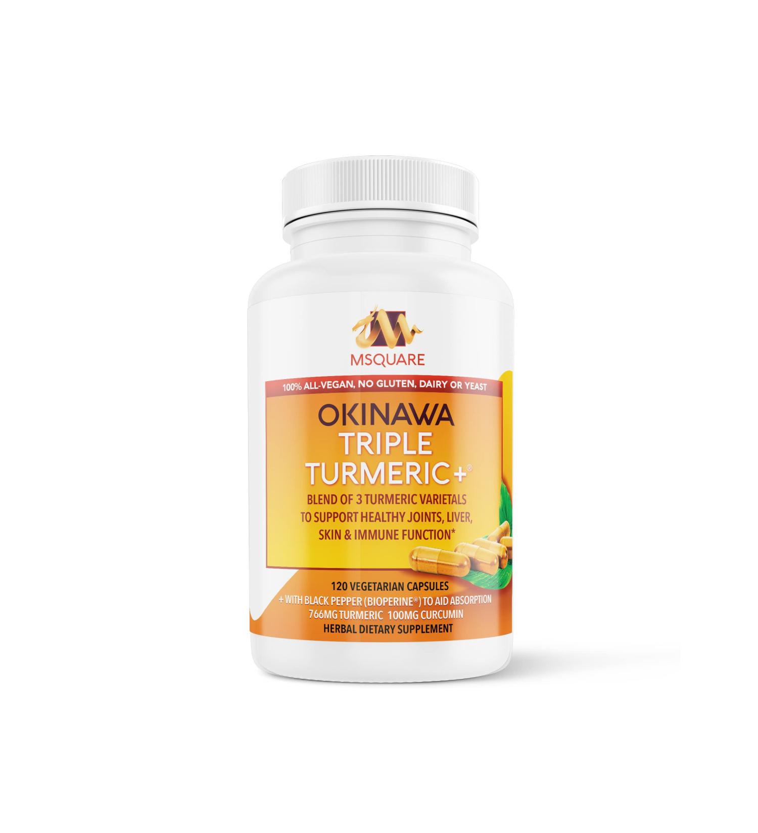 Okinawa Triple Turmeric + Curcumin Supplement | 766mg Turmeric Blend | Joint Pain Relief | 120 Capsules - Buy Online on GoSupps.com