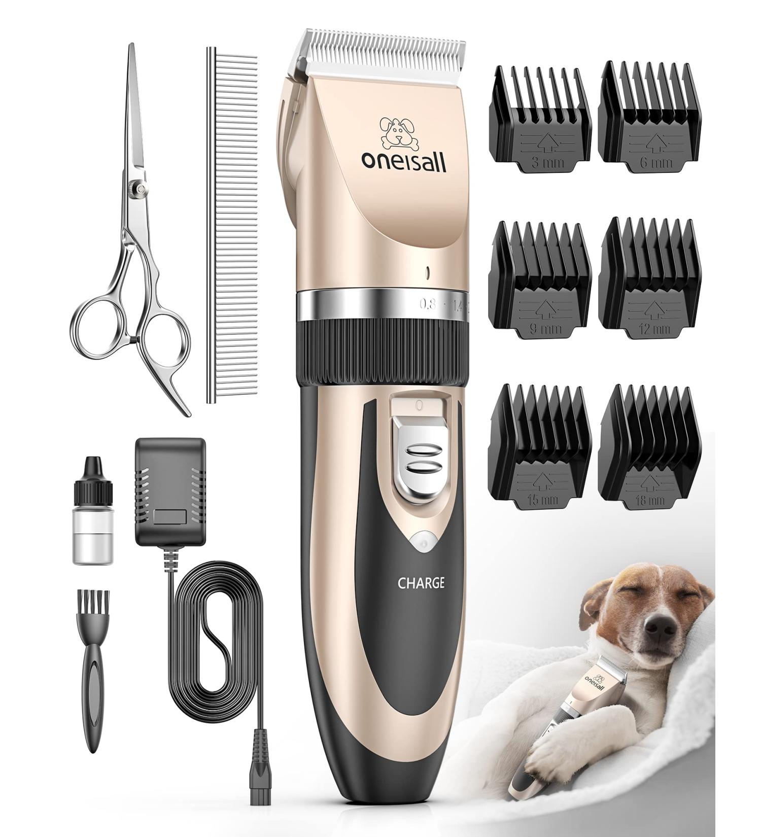 Oneisall Low Noise Rechargeable Cordless Pet Hair Clippers - Quiet Electric Grooming Set for Dogs Cats - Gold - Buy Online on GoSupps.com
