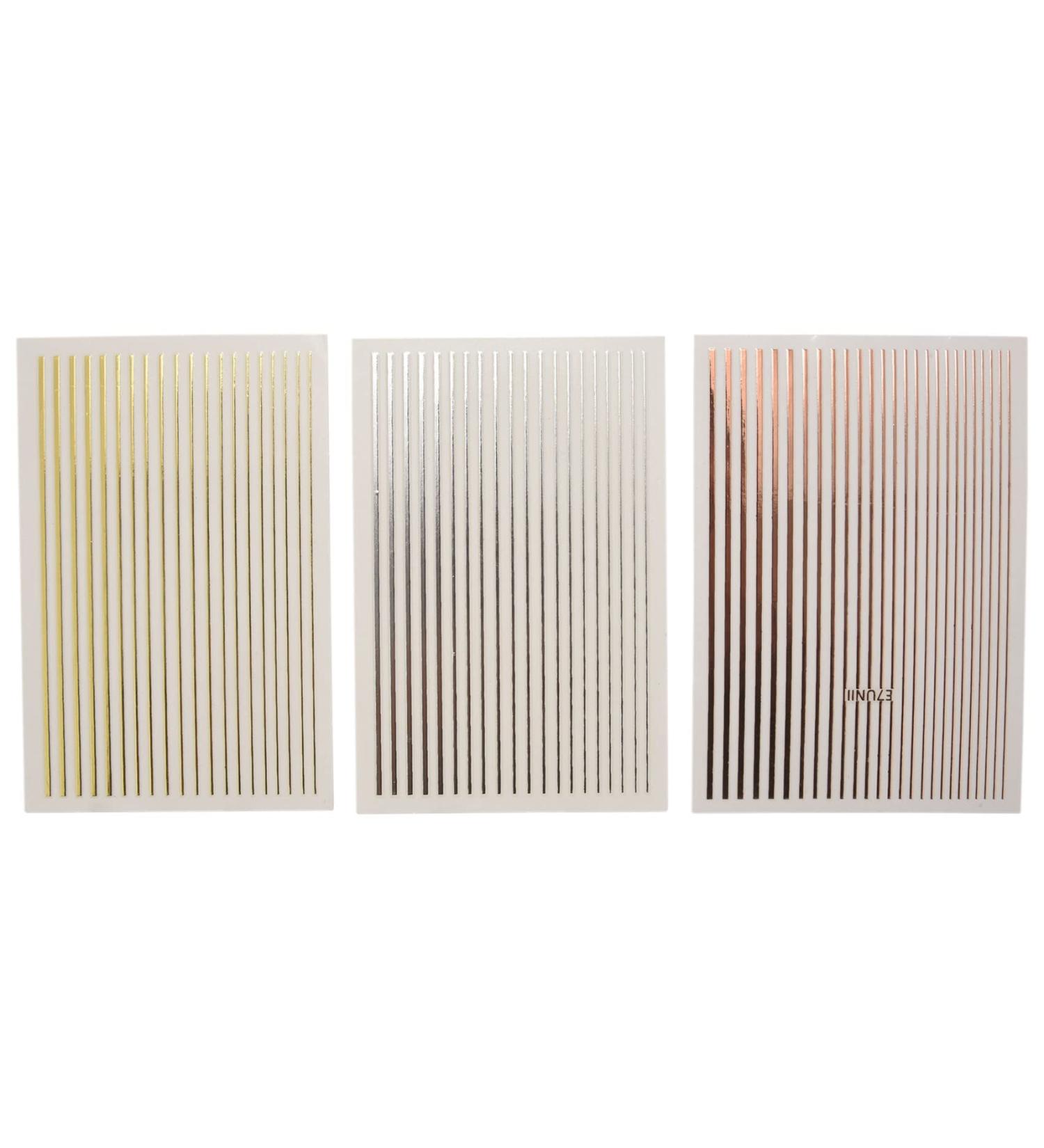 Gold 3D Nail Sticker Stripe Lines Adhesive Striping Tape Nail Art Gold Silver 3Pc Nail - Buy Online on GoSupps.com