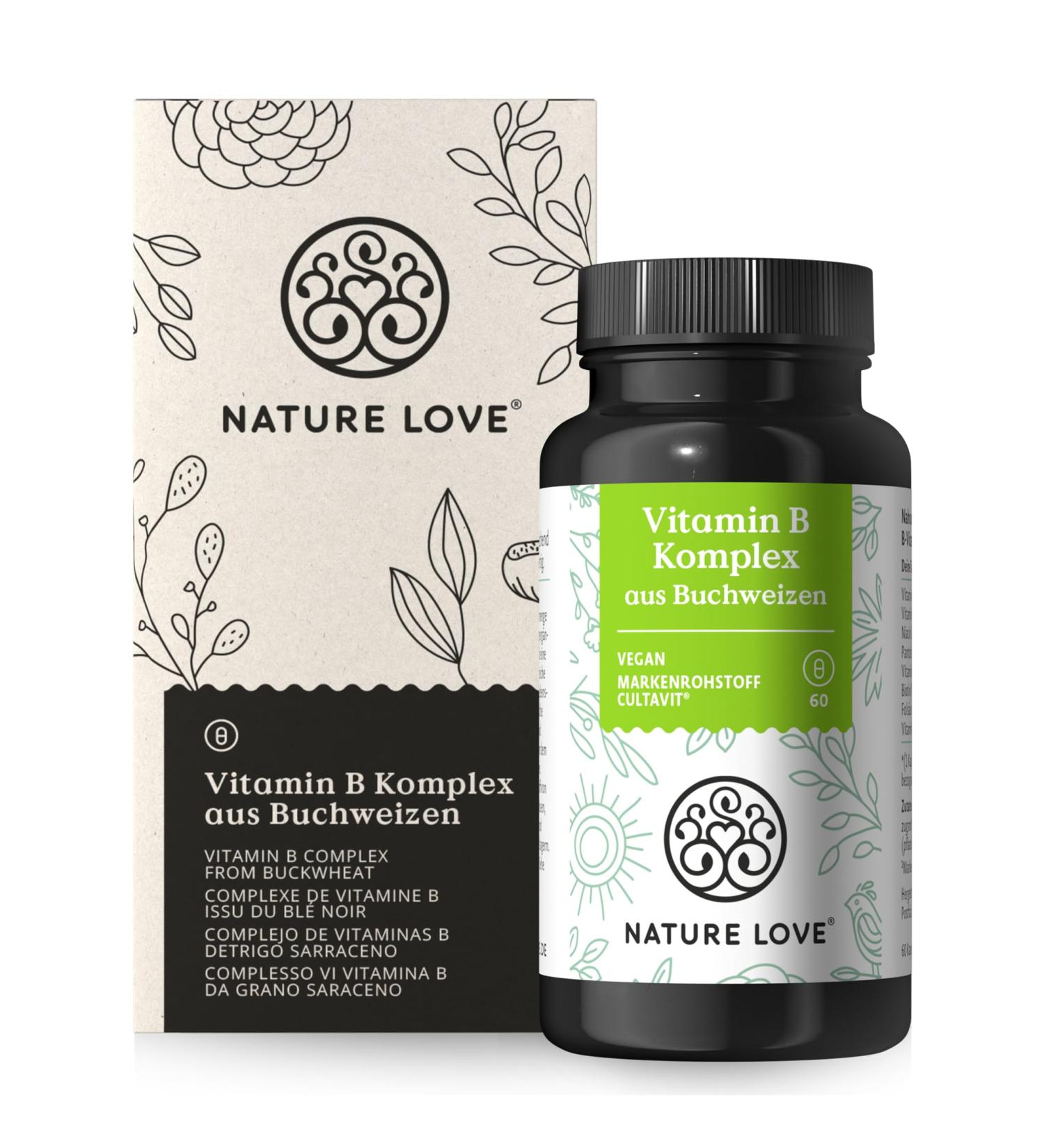 Vitamin B Complex from Buckwheat - 60 Vegan Capsules | 120% Daily B1 B2 B3 B5 B6 Biotin B9 B12 - Laboratory Tested - Buy Online on GoSupps.com