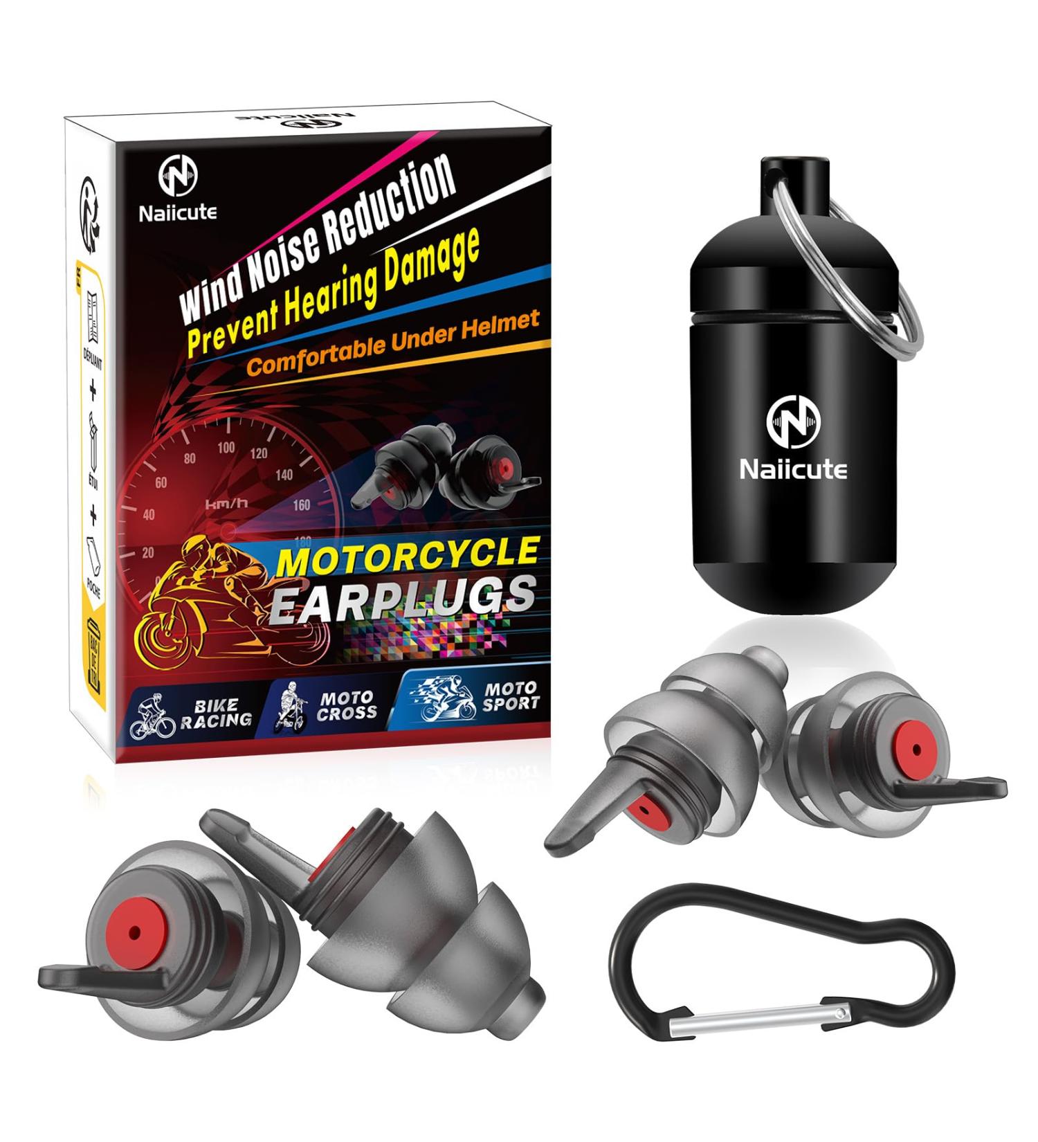 Reusable Ear Plugs for Motorcyclists - Wind Noise Reduction | 2 Pairs in 2 Sizes - Cool Black Hearing Protection - Buy Online on GoSupps.com