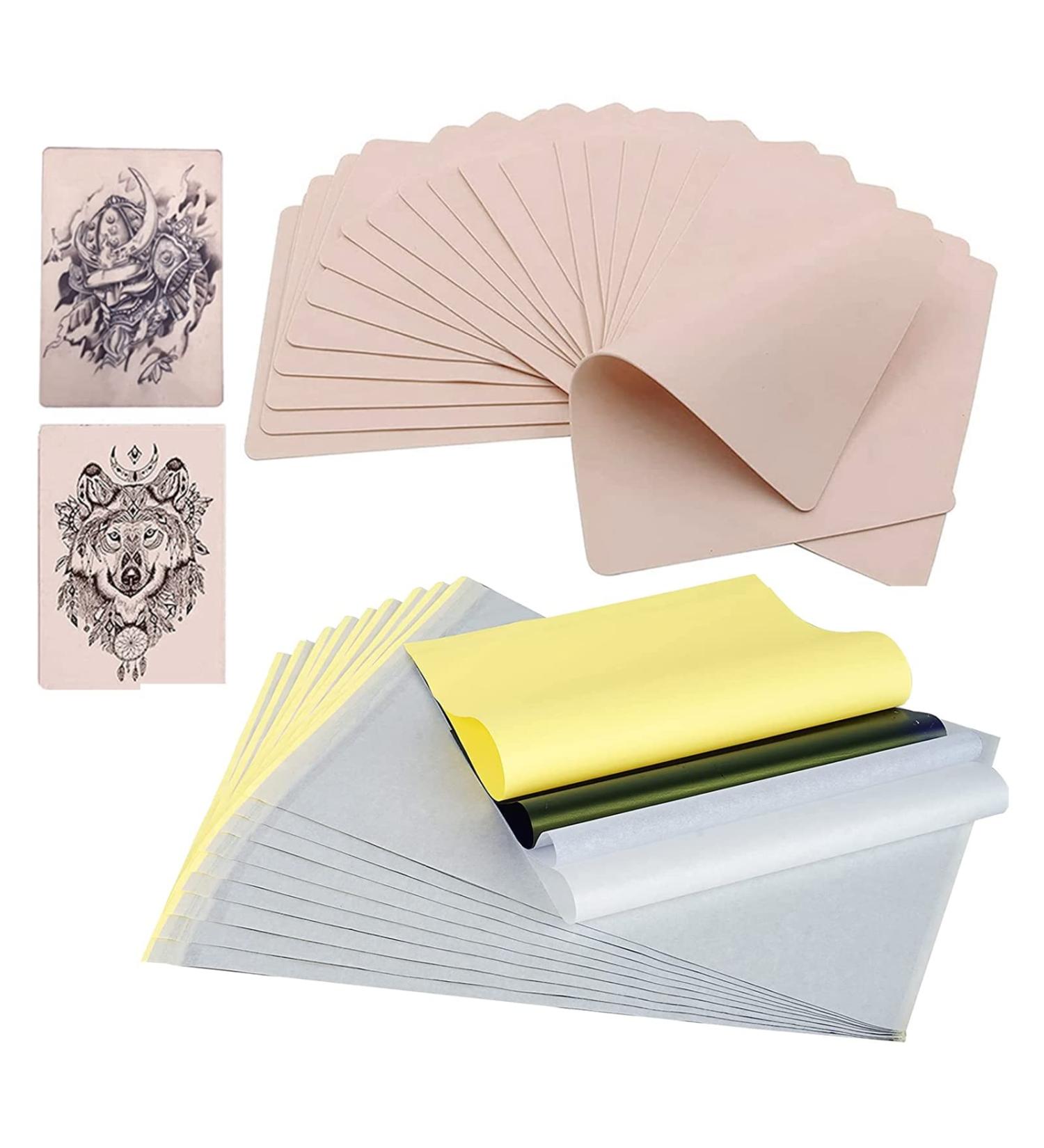 Gakonp 8pcs Tattoo Practice Skin + 15pcs Transfer Paper Set - Silicone Fake Skin & Tracing Paper Kit for Tattoo Beginners - Buy Online on GoSupps.com