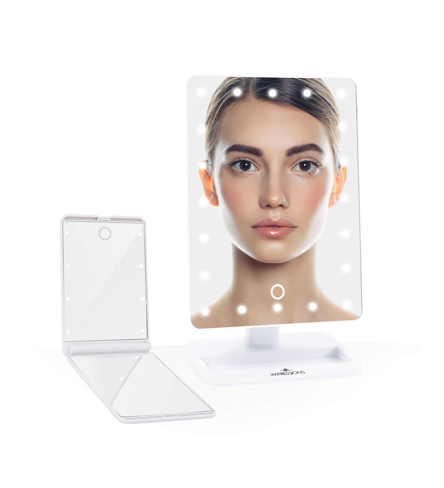 White Impressions Vanity LED Compact Travel Makeup Mirror with Magnifying Glass - Touch XL Bundle with Sensor Switch - Buy Online on GoSupps.com