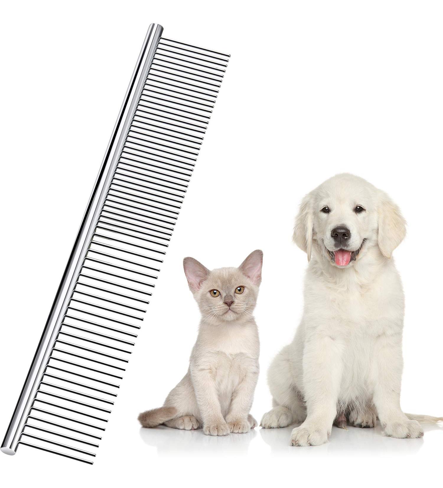 Stainless Steel Pet Grooming Comb with Rounded Teeth for Dogs and Cats, 19 x 3 cm Silver - Buy Online on GoSupps.com
