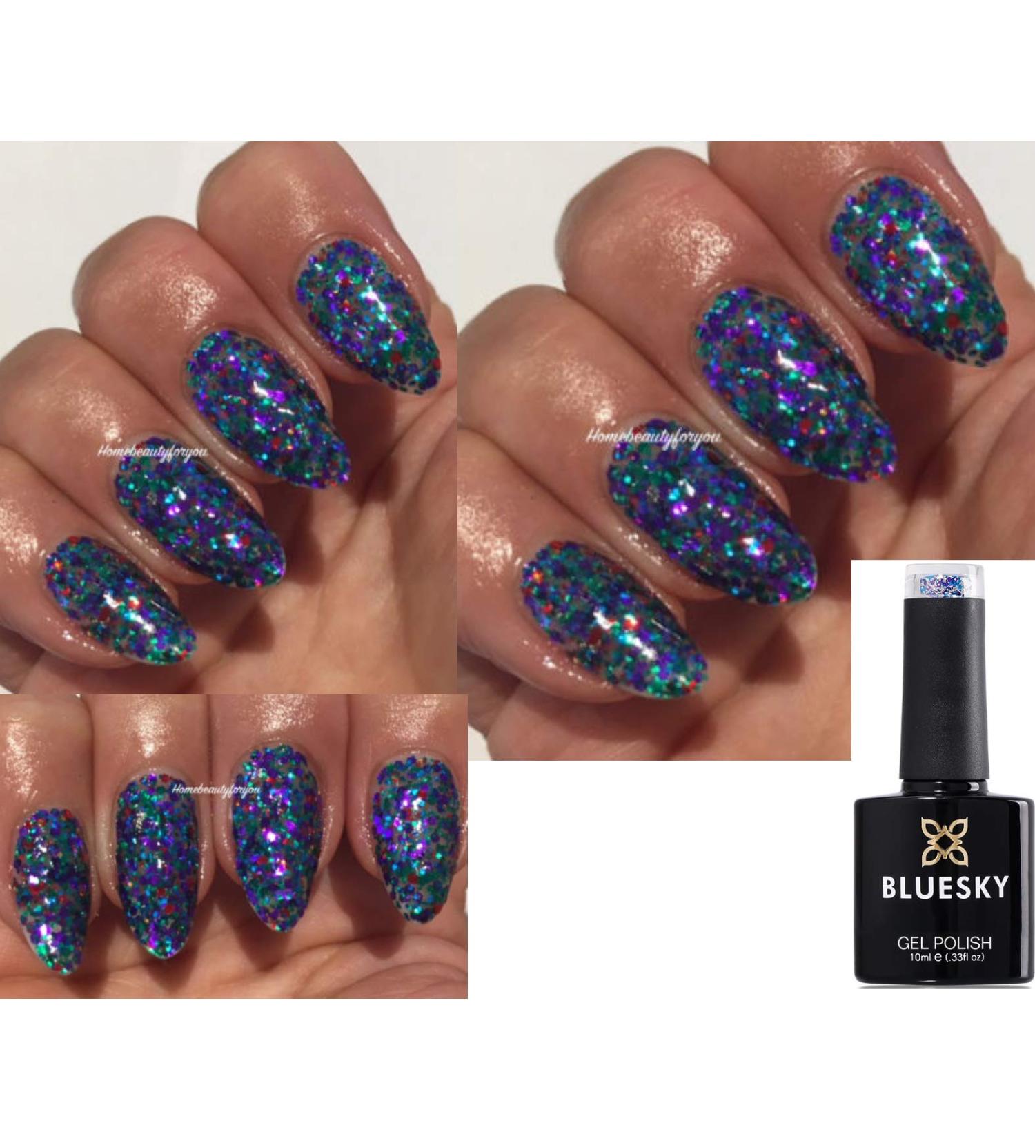 Bluesky Nail Gel Polish Merry Xmas Christmas Red Green Purple and Blue Glitter Christmas Color UV LED Soak Off 10ml - Buy Online on GoSupps.com