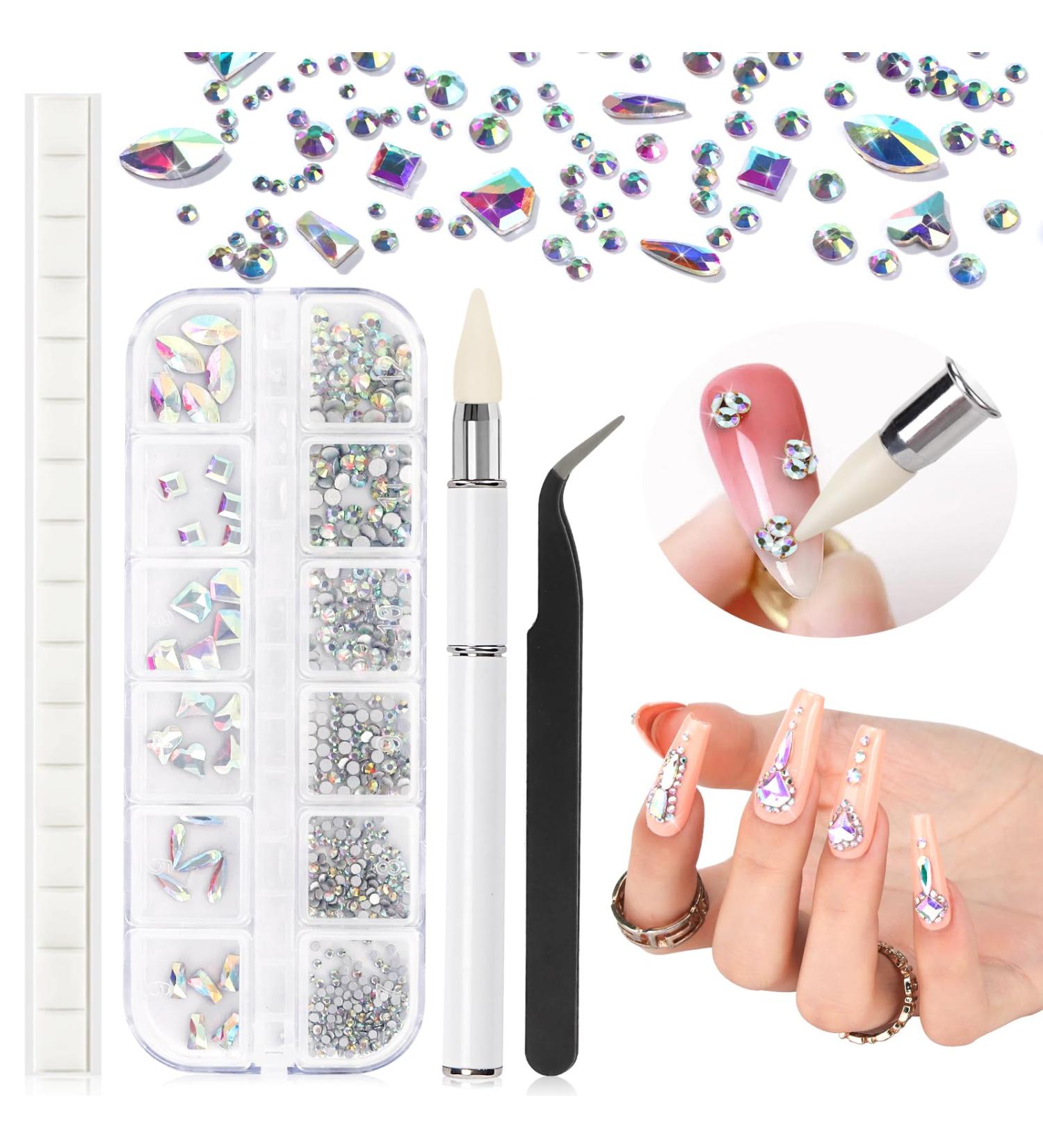 SAVILAND K9 Rhinestones for Nails: Premium K9 Nail Rhinestones Cute Nail Charms Gems Rhinestones for Nails Pick Up Tweezers and Dual-Head Rhinestone Picker Dotting Pen with Adhesive Putty For Nail Art - Buy Online on GoSupps.com