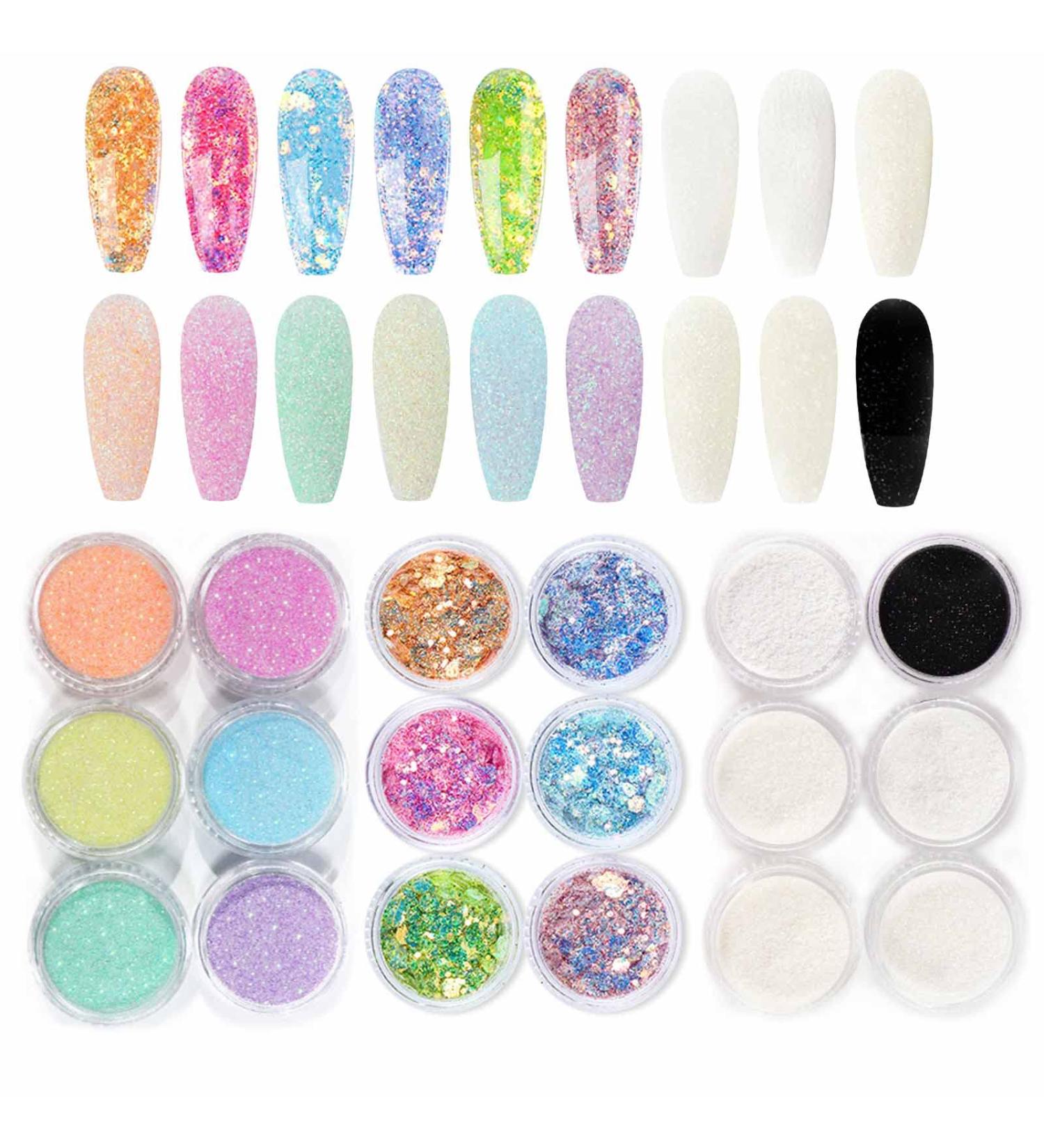 Shop Gzmayuen Glitter Powder for Nails - 18 Color Sugar Effect Shimmering Glitter Set for Stunning Nail Art | International Shipping Available - Buy Online on GoSupps.com