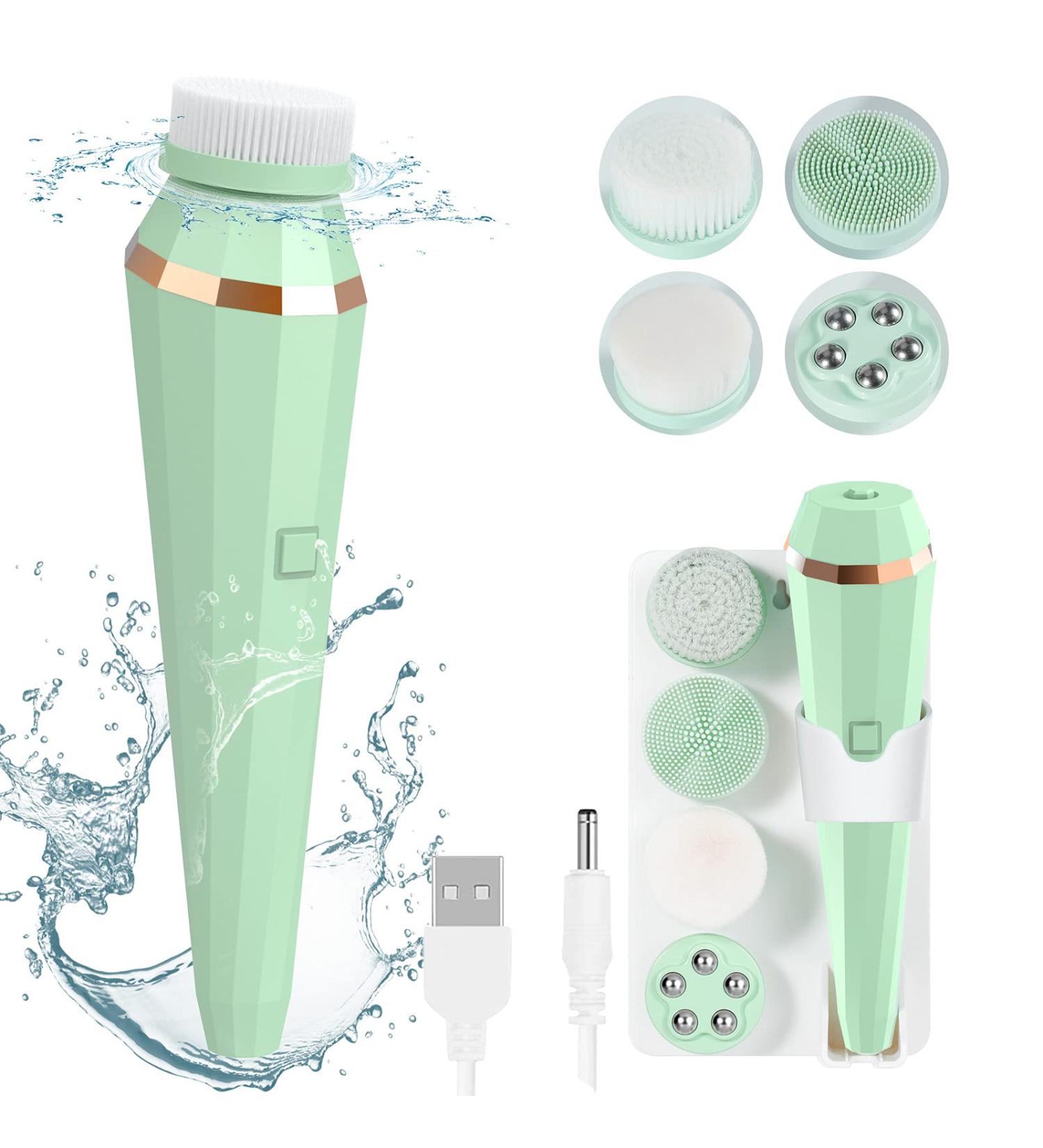 Xawy Facial Cleansing Brush - Rechargeable Waterproof 360 Spin Face Scrubber with 3 Modes and 4 Brushes for Deep Cleansing and Exfoliation - Ideal for Blackhead Removal and Massaging - Buy Online on GoSupps.com
