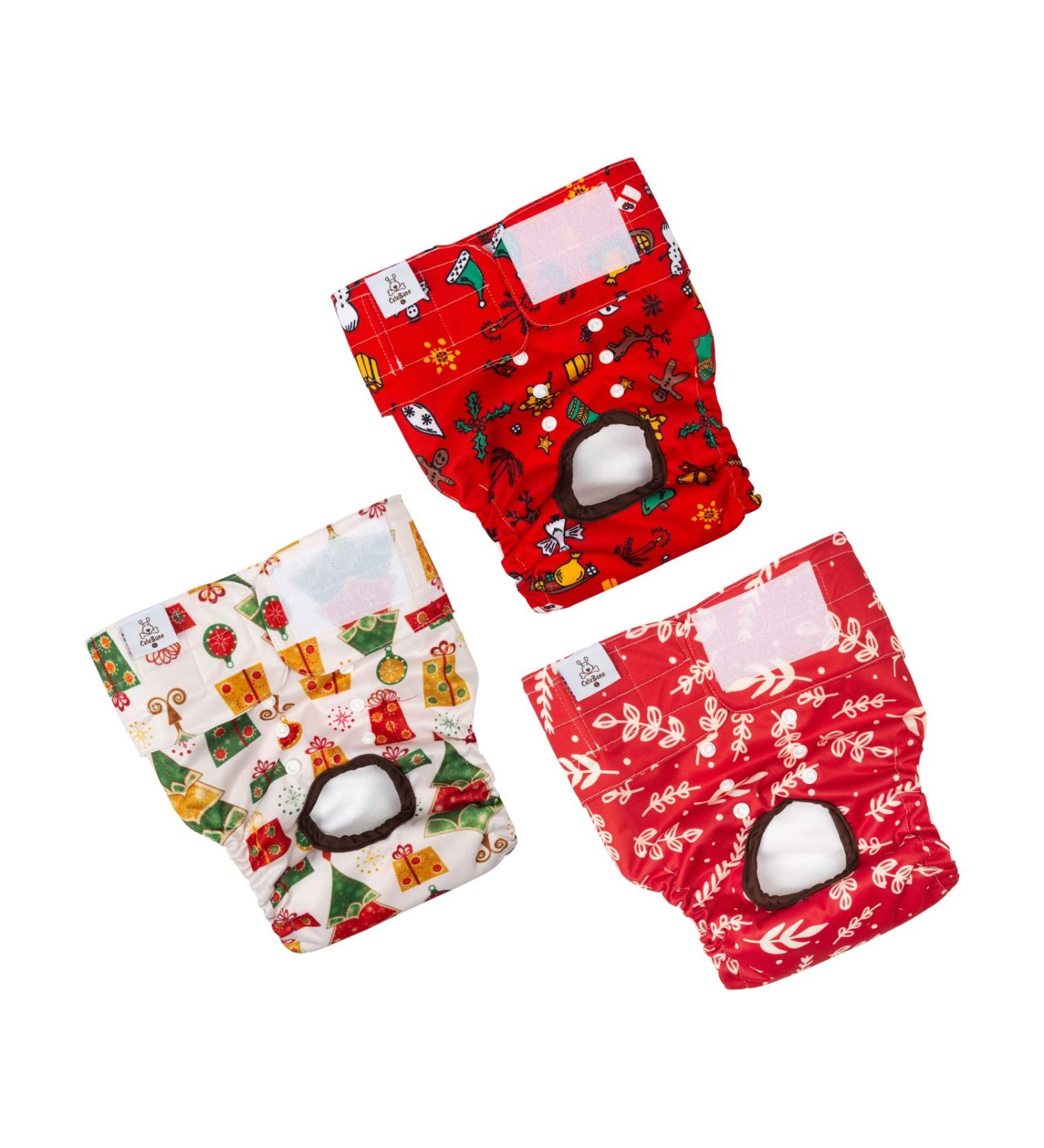 Cutebone Christmas Washable Dog Diapers | Reusable High-Suction Premium Diapers for Bitches (3 Pack) - Christmas XL (66-86.5cm) - Buy Online on GoSupps.com