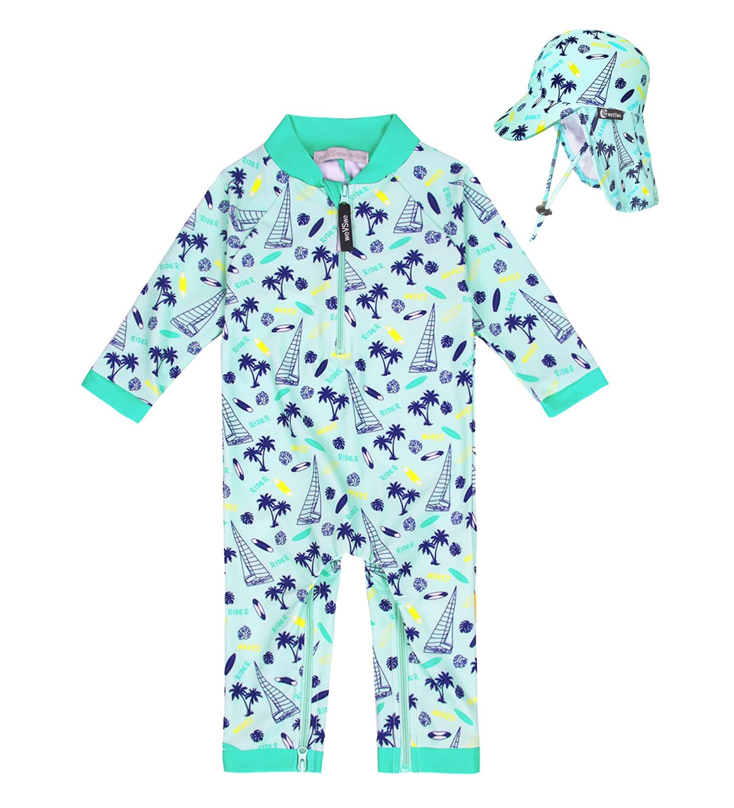weVSwe Baby Toddler Boy Swimsuit | UPF 50+ Sun Protection Rash Guard Swimwear | Crotch Zipper | 0-3 Years | Surfboard Design - Buy Online on GoSupps.com