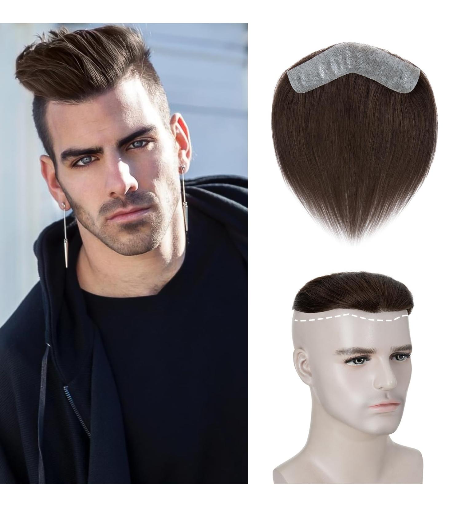 Elailite Men's Toupee V-Shape Hairline Hair Extension Real Human Hair Invisible Forehead Hairpiece Fringe Bang Replacement System (4 * 18cm) (#02 Dark Brown 6 Inch) 6 Inch FRINGE #02 Dark Brown - Buy Online on GoSupps.com