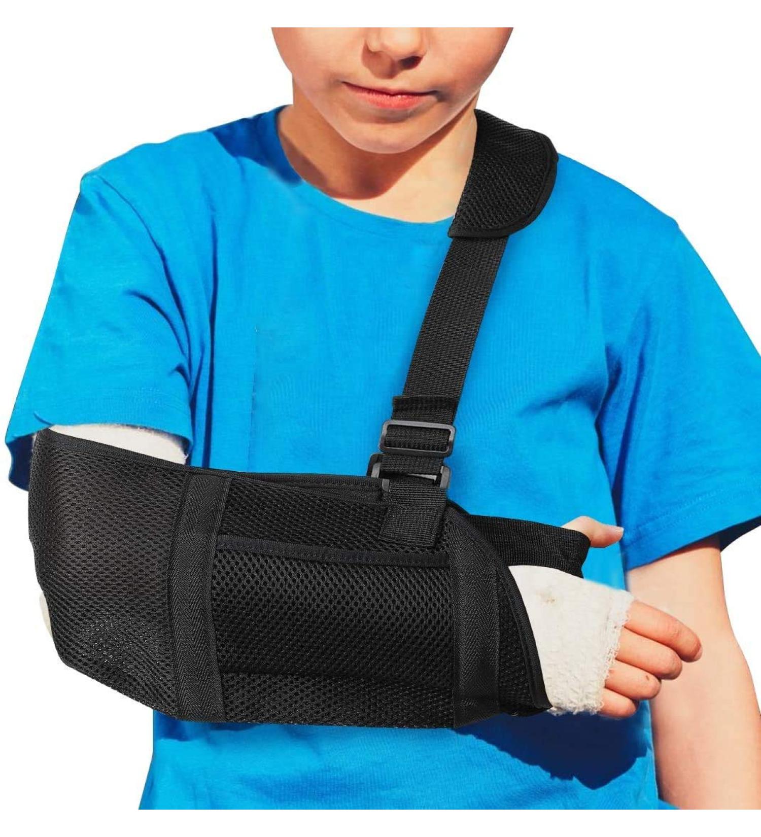 Buy VINGVO Kids Arm Sling Breathable Medical Mesh Shoulder & Neck Support for Arm Fractures - Adjustable Black Forearm Strap - Buy Online on GoSupps.com