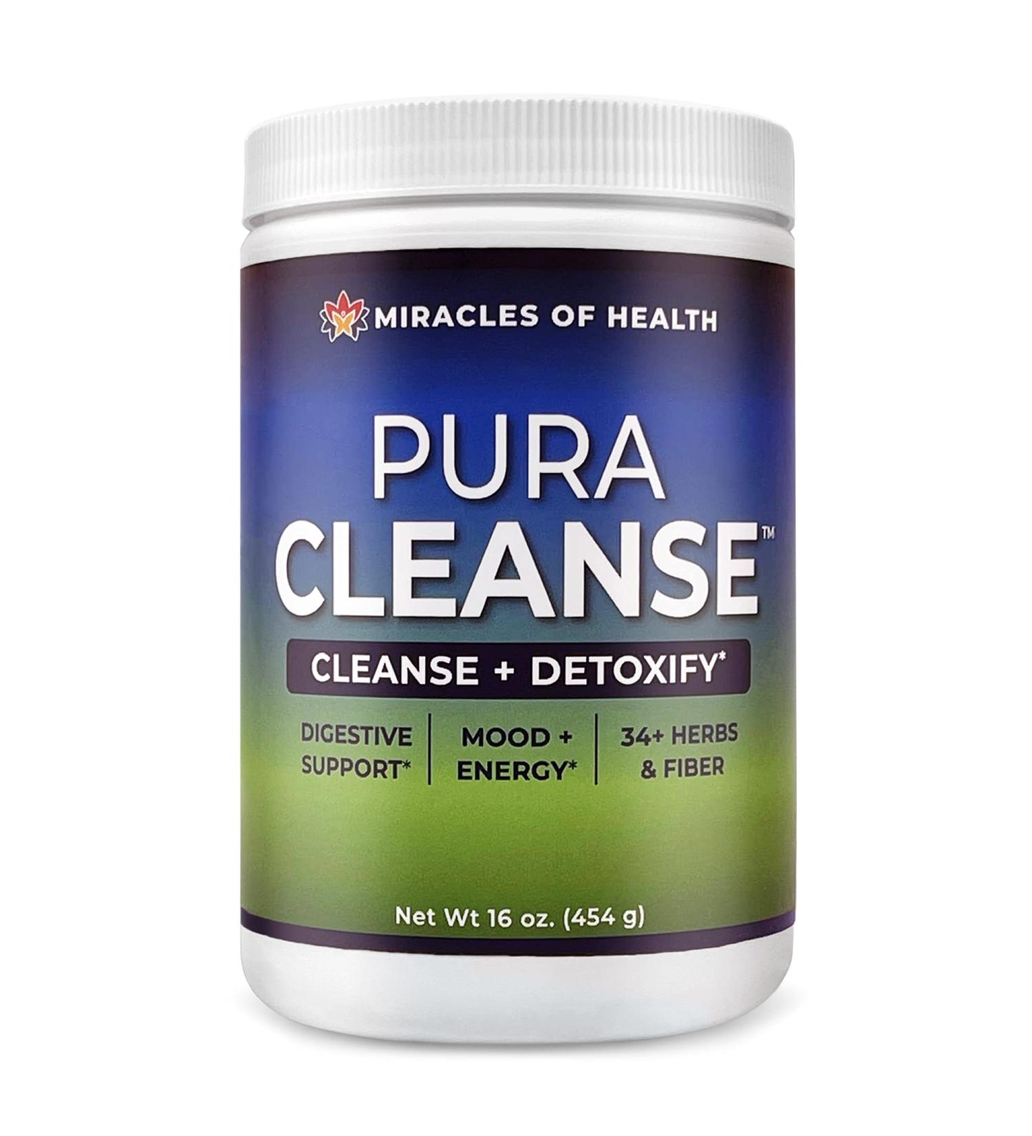 Pura Cleanse by Miracles of Health - Original Natural Super Herb & Fiber Drink for Gut Health | Detox Your Colon, Skin, Lungs, & Kidneys - Buy Online on GoSupps.com