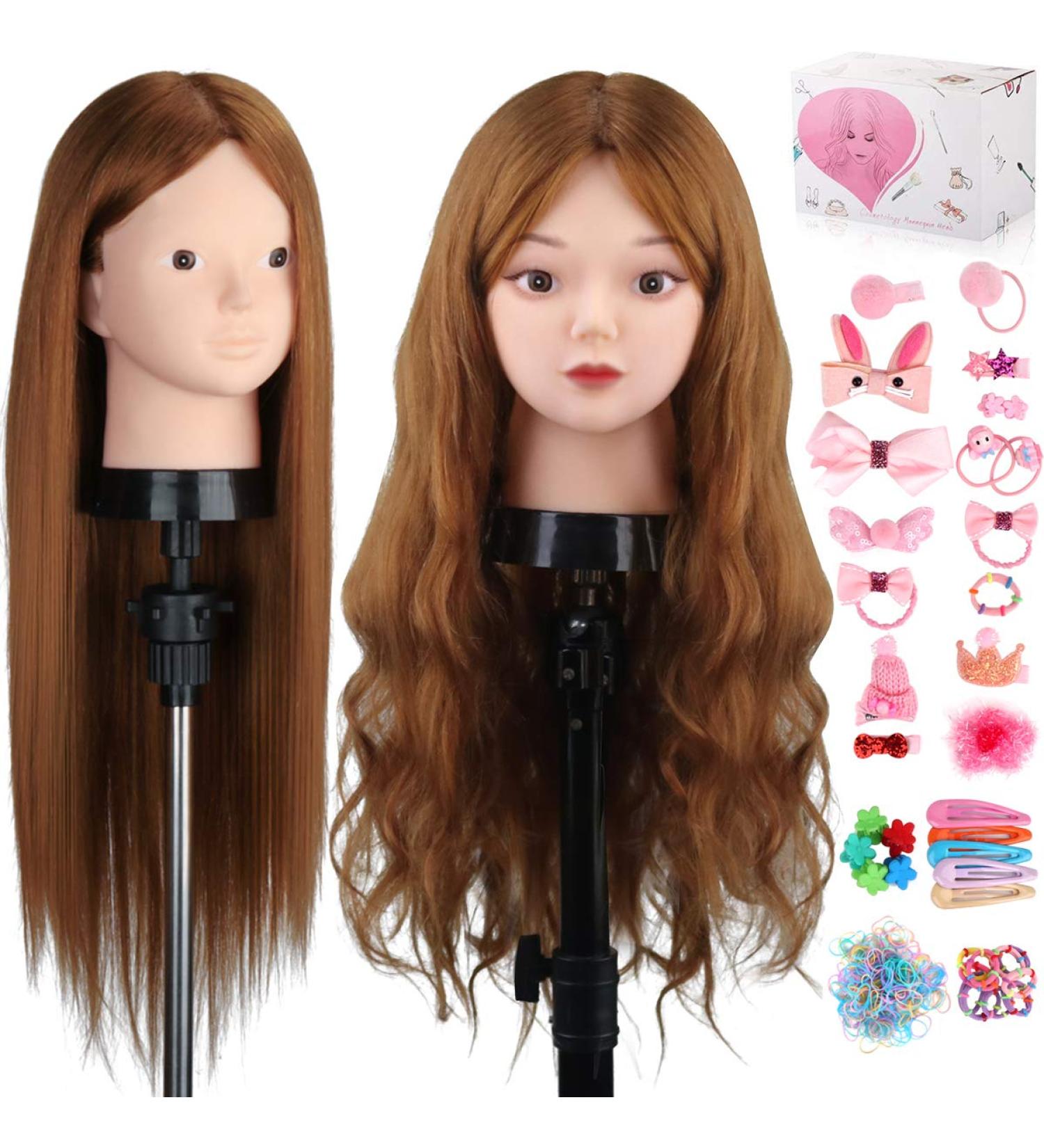 Topdirect 60cm Hair Makeup Doll Head | Real Hair Practice Head for Hairdressers | DIY Hairstyles Set - Brown - Buy Online on GoSupps.com