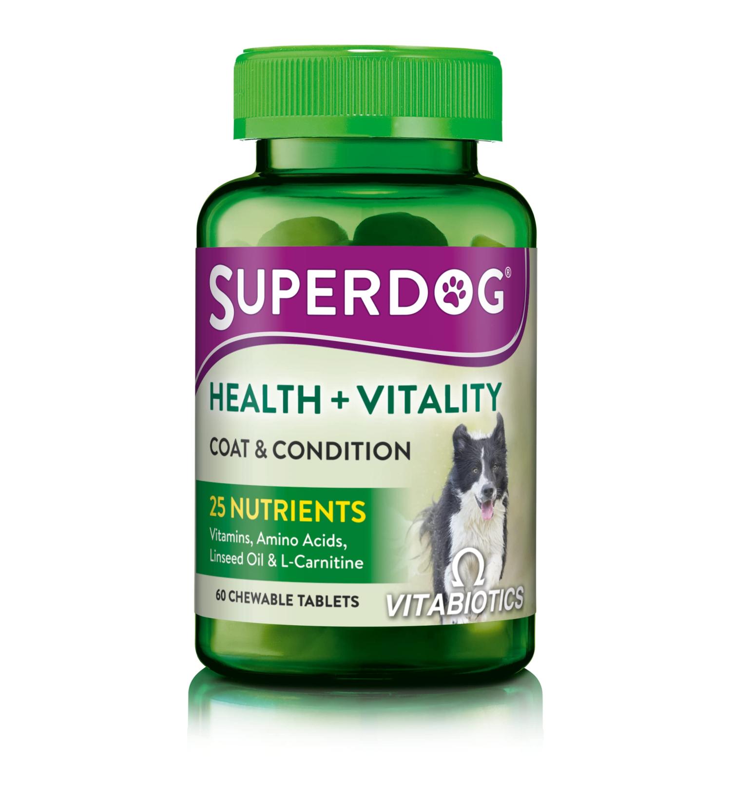 Vitabiotics Superdog Health and Vitality | Comprehensive Supplement For Dogs with Linseed Oil Ginseng & Vitamins A C D & E | From UK's No.1 Vitamin Company - Buy Online on GoSupps.com