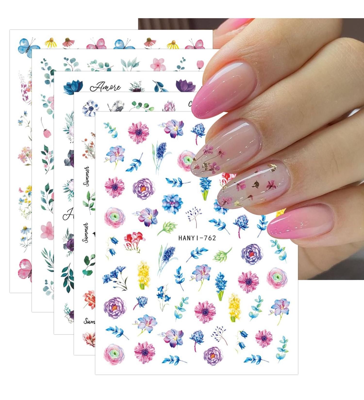 JMEOWIO 9 Sheets Flower Nail Art Stickers Decals Self-Adhesive Colorful Spring Summer Floral Nail Supplies Nail Art Design Decoration Accessories - Buy Online on GoSupps.com
