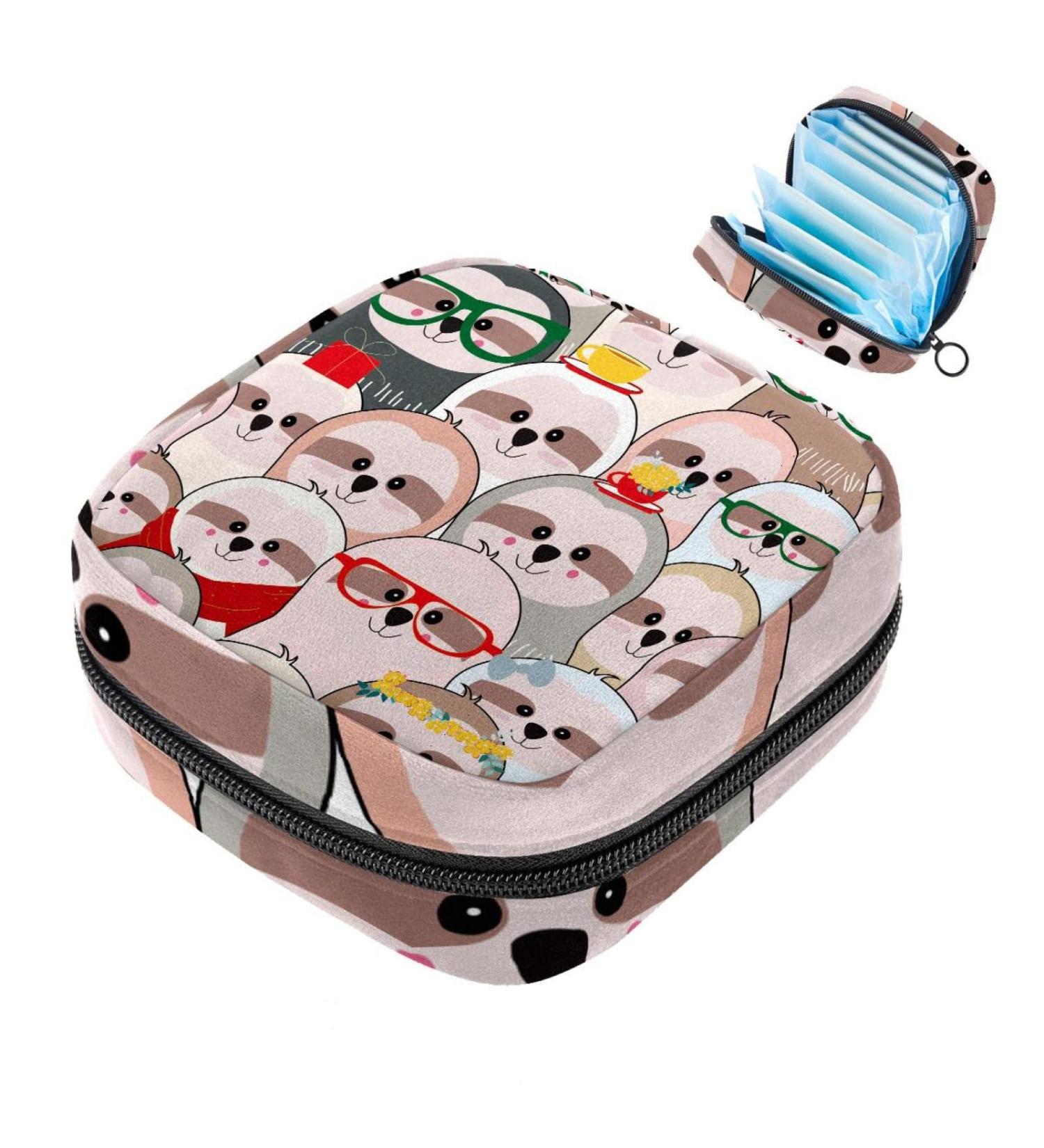 Cute Sloth Face Women's Napkin Storage Bag | Portable Menstrual Cup & Bandages | Fun & Functional for First Period - Buy Online on GoSupps.com
