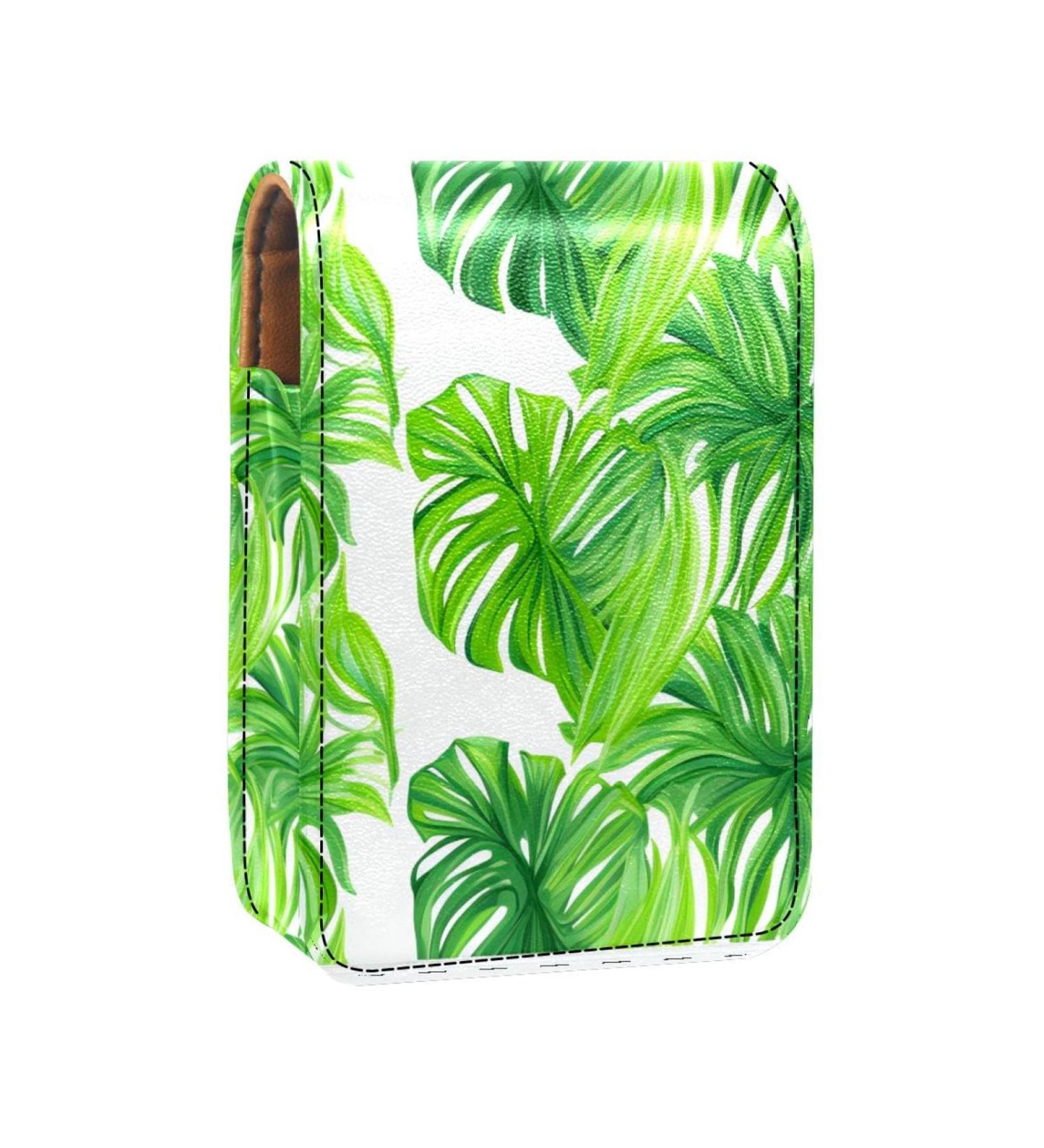 Buy Leather Lipstick Case & Organizer with Mirror | Mini Palm Leaves Lip Gloss Holder - Buy Online on GoSupps.com