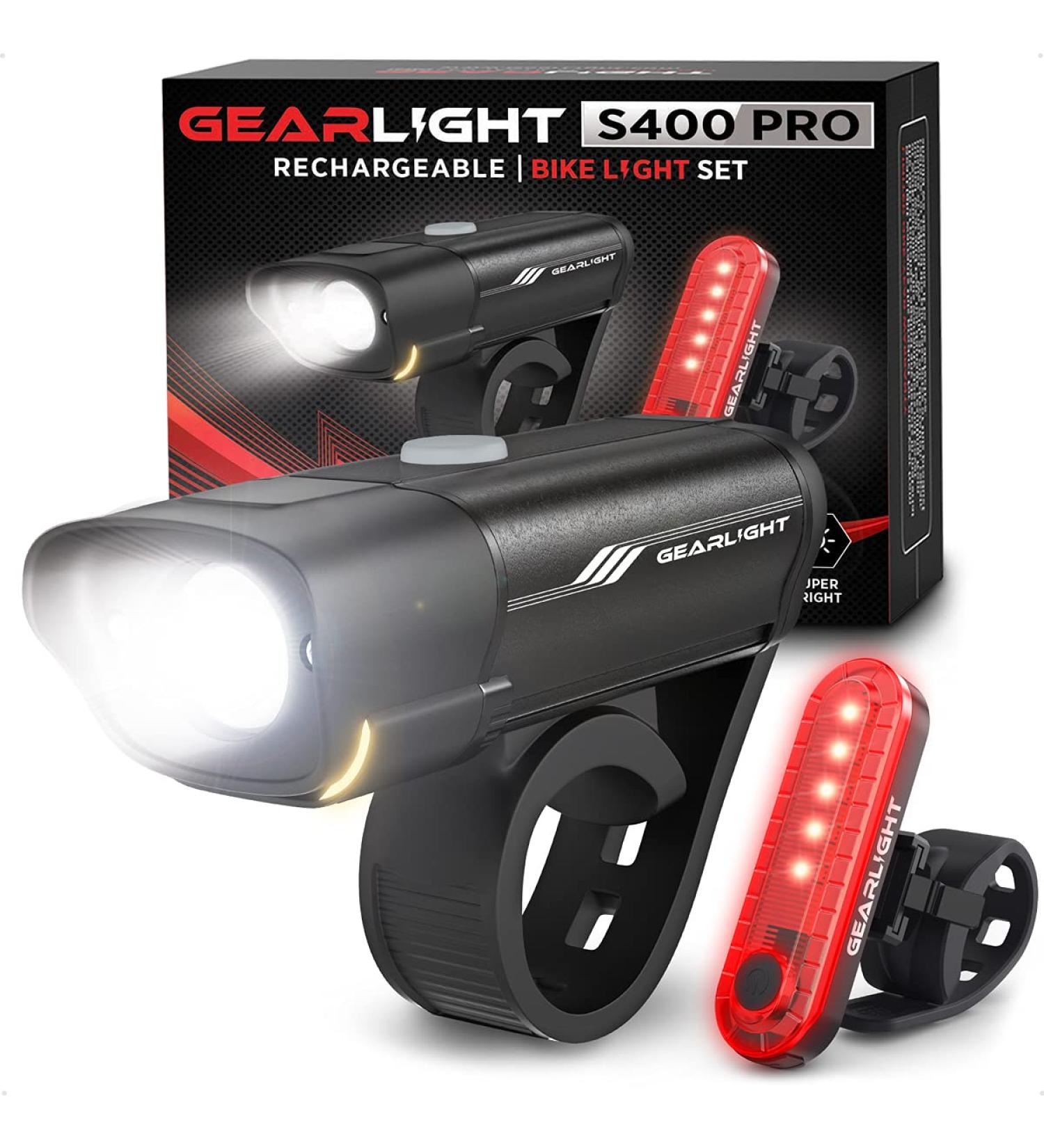 GearLight Rechargeable Bike Light Set S400 - Front and Back Lights for Night Riding - Bicycle Accessories for Kids, Road, Mountain Bikes - Buy Online on GoSupps.com