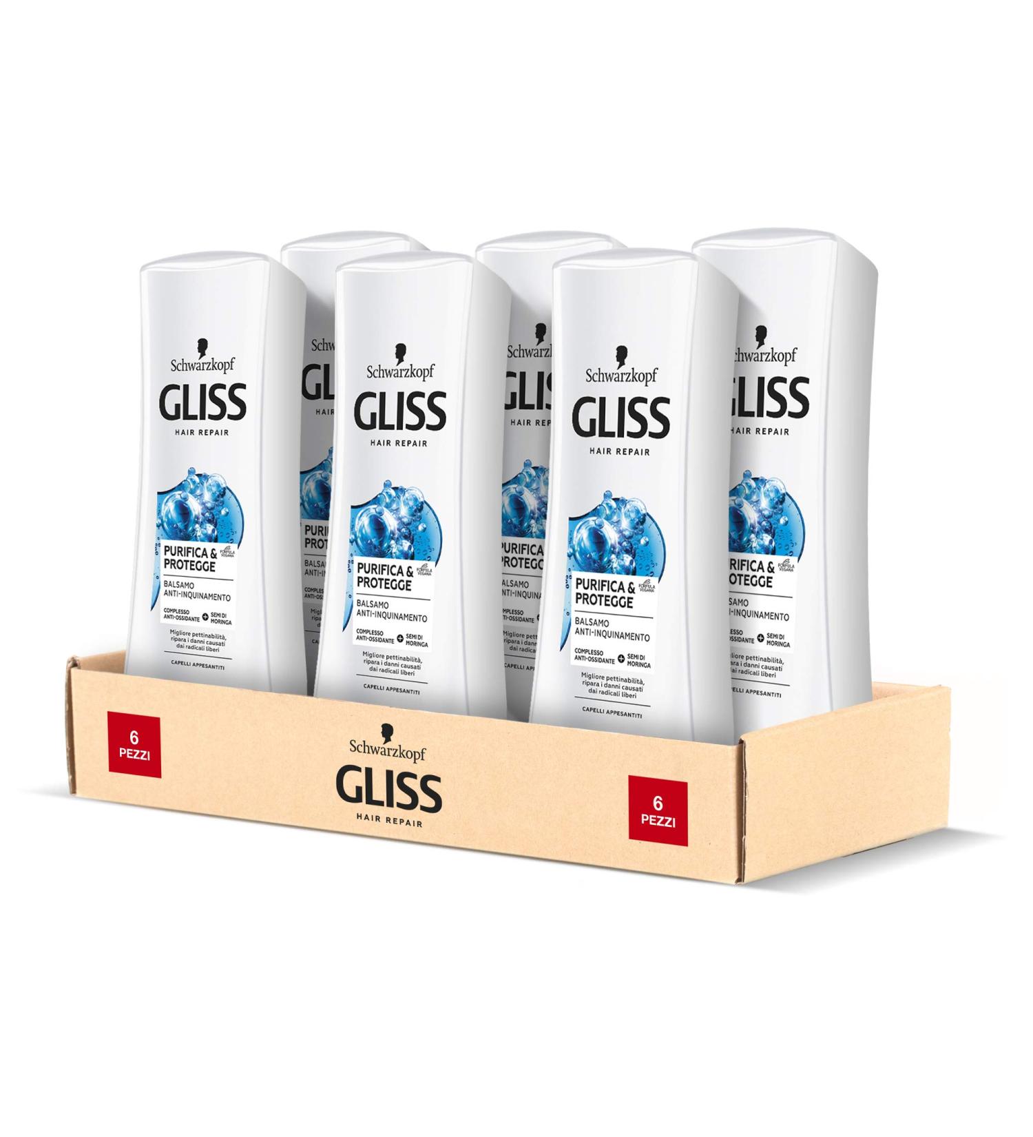 Buy Schwarzkopf Gliss Conditioner - Cleans & Protects Against Pollution 6 Pack (200 ml) - Antioxidant Complex & Moringa Seeds - Perfect for Stressed Hair - International Shipping Available - Buy Online on GoSupps.com