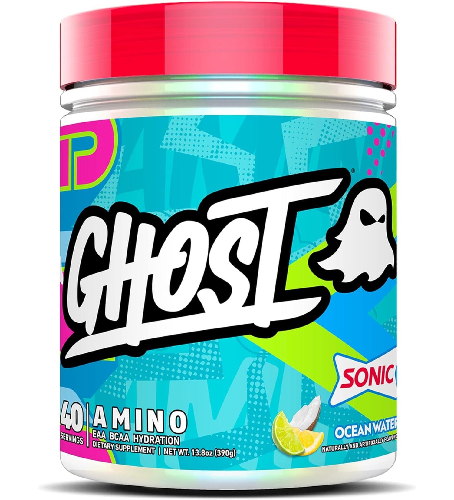 GHOST Amino Essential Amino Acid Supplement - Sonic Ocean Water Flavor - 40 Servings - Intra-Workout Powder with 4.5g BCAA & 5.5g EAA - Soy & Gluten-Free - Vegan Friendly - Buy Online on GoSupps.com