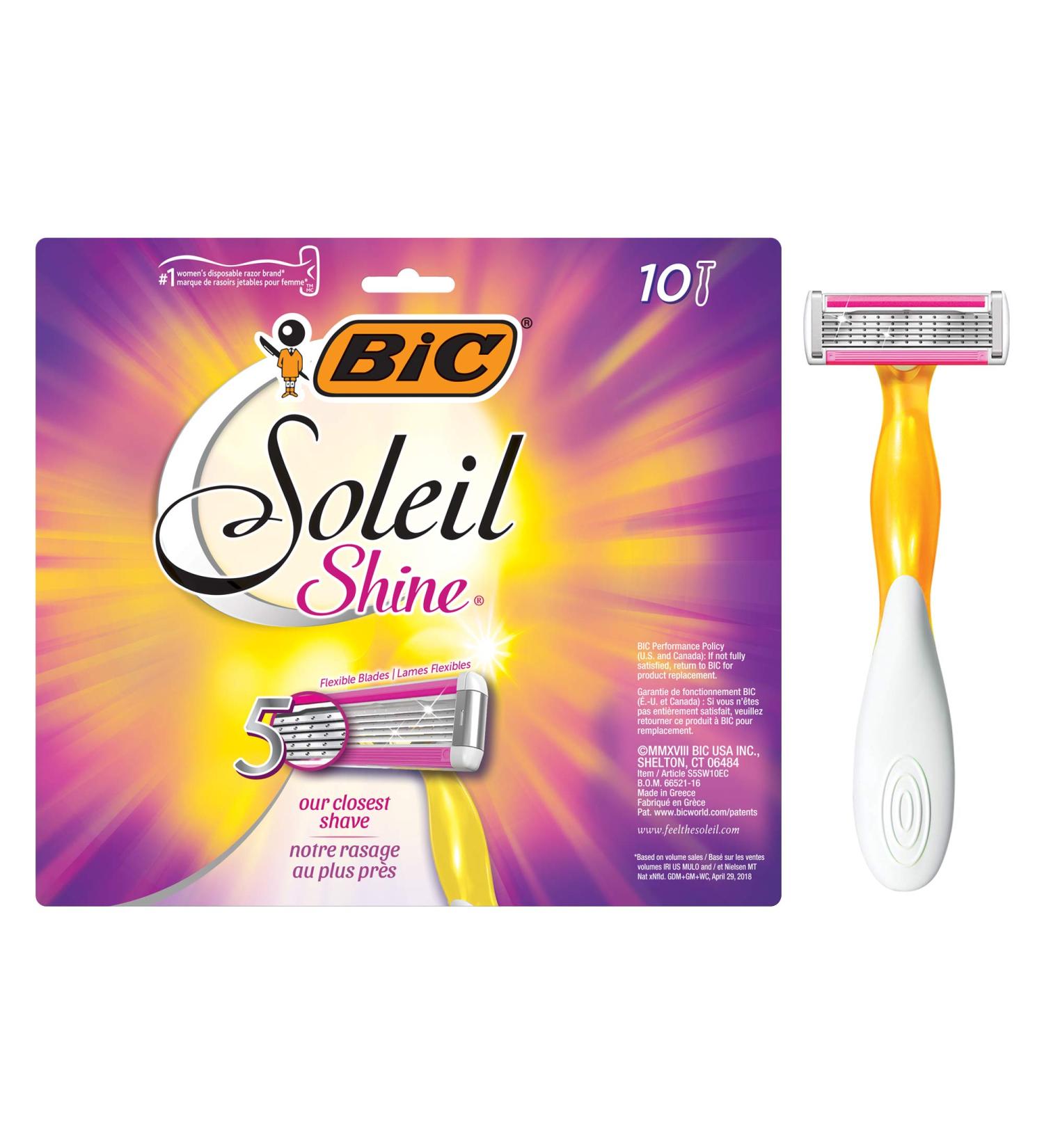 BIC Soleil Shine Women's 5-Blade Disposable Razor 10 Count - Yellow and White - Buy Online on GoSupps.com