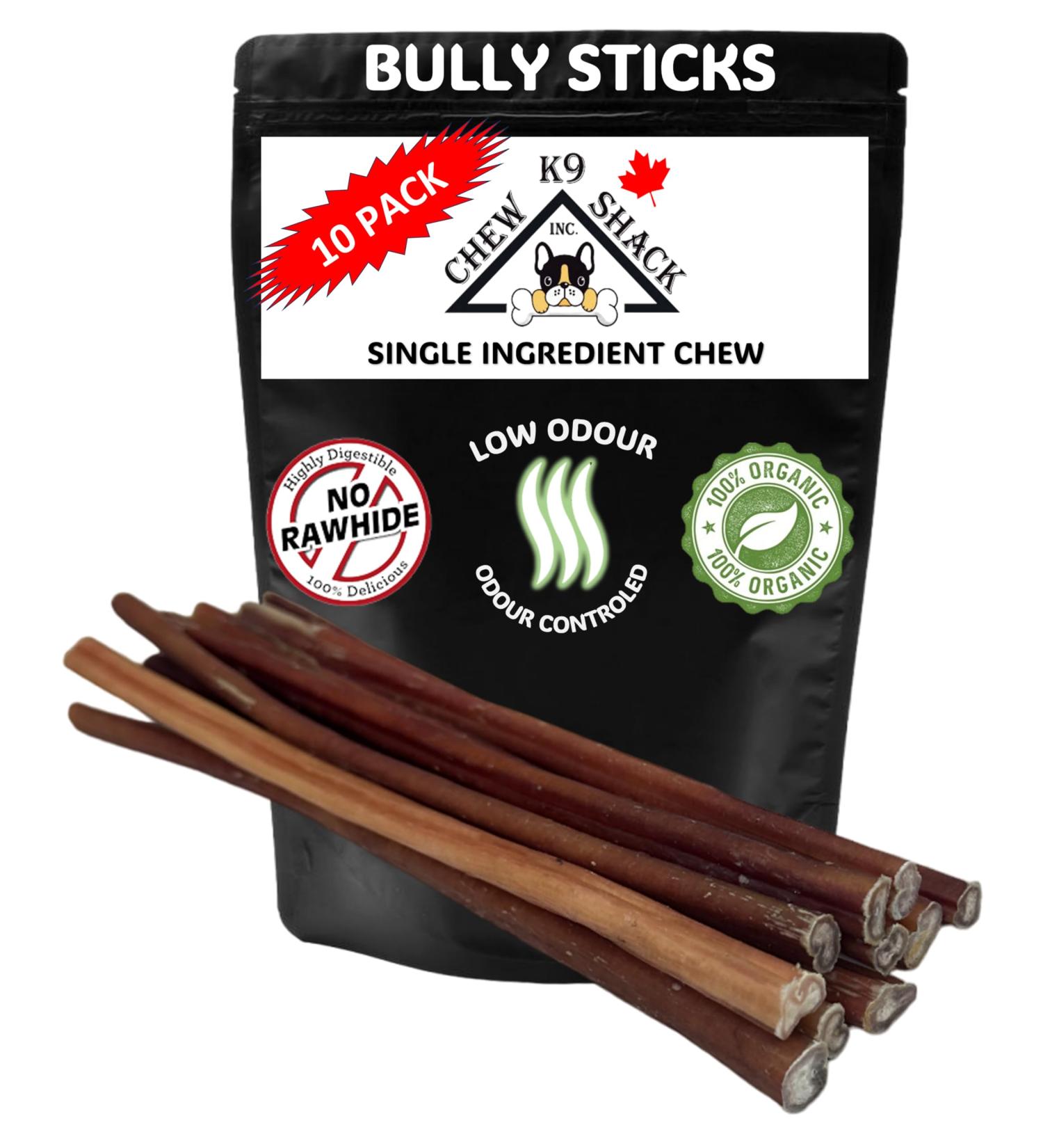 Bully Sticks - Low Odour - **12" Thin - 10 Pack Minimum** - Premium Single Ingredient Dog Chew - 100% Beef - All Natural/Organic - Dental Care - Rawhide Free - Buy Online on GoSupps.com