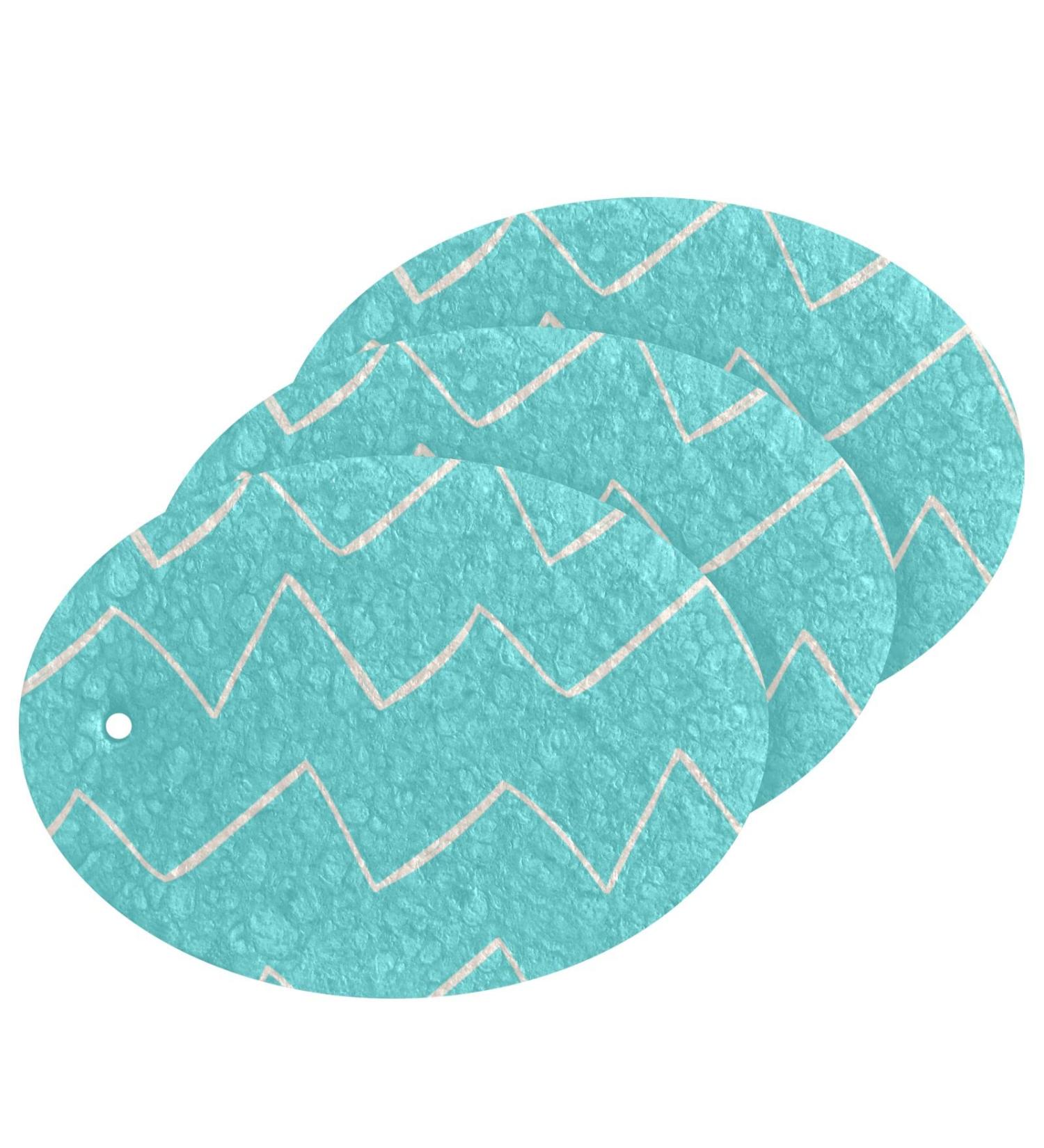 3-Pack Cleaning Kitchen Sponges Oval Cartoon Stripes Blue Kitchen Cellulose Dishwashing Wood Pulp Cotton one sizex3 Cartoon Stripes Blue - Buy Online on GoSupps.com